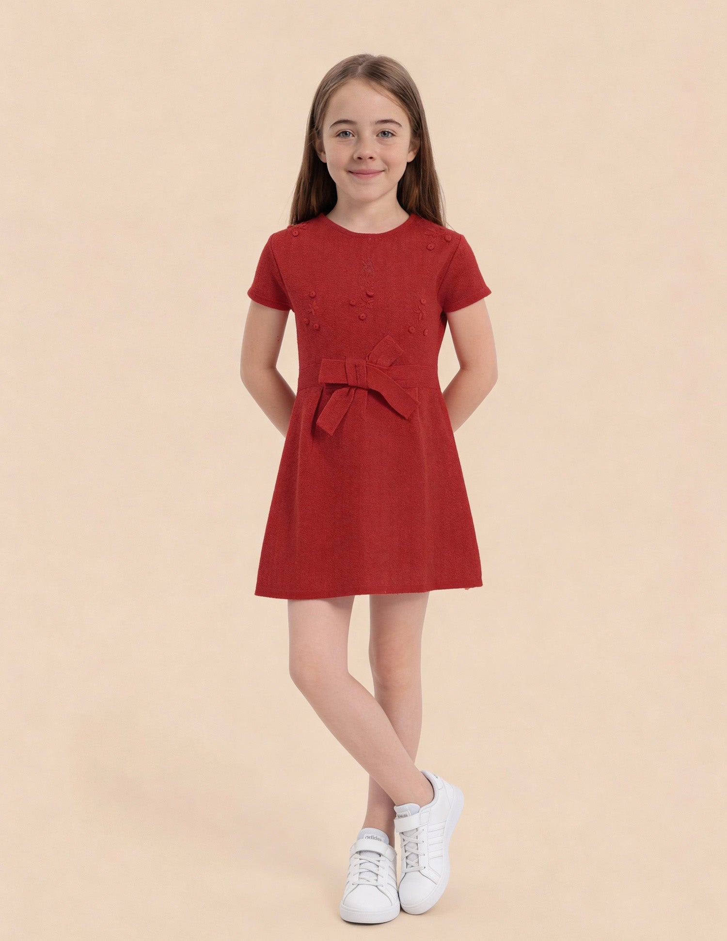 Girls Patterned Knit Skater Dress Red - U.S. Polo Assn. India | Large