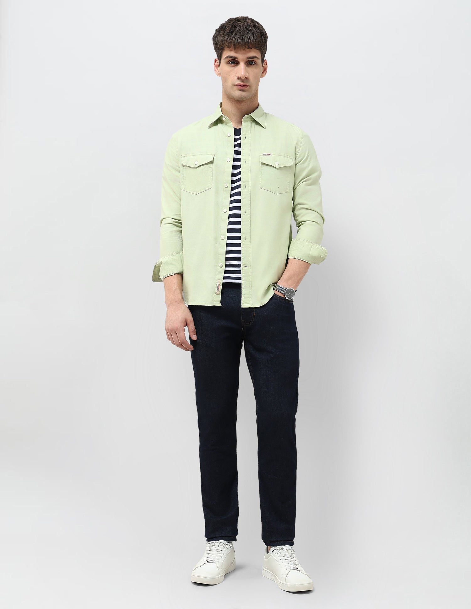 Solid Regular Fit Twill Shirt Light Green - U.S. Polo Assn. India | Large