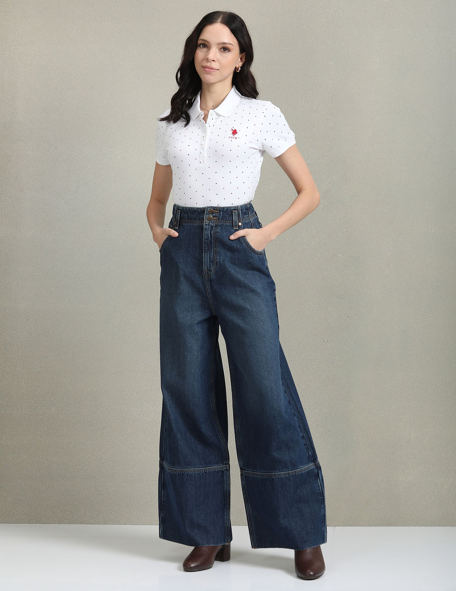 High Rise Wide Leg Jeans Blue - U.S. POLO ASSN. | Large