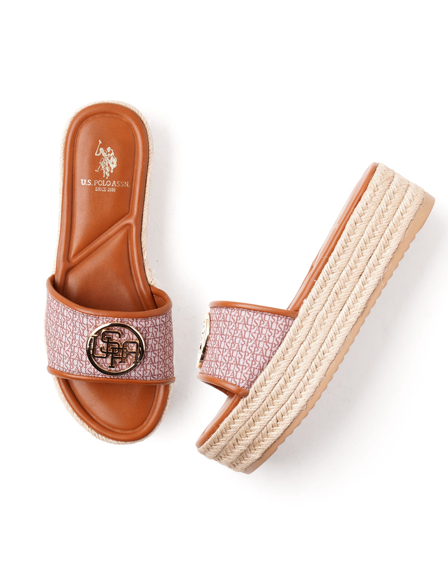 Cristina Tan Monogram Print Wedges Tan - U.S. Polo Assn. India | Large