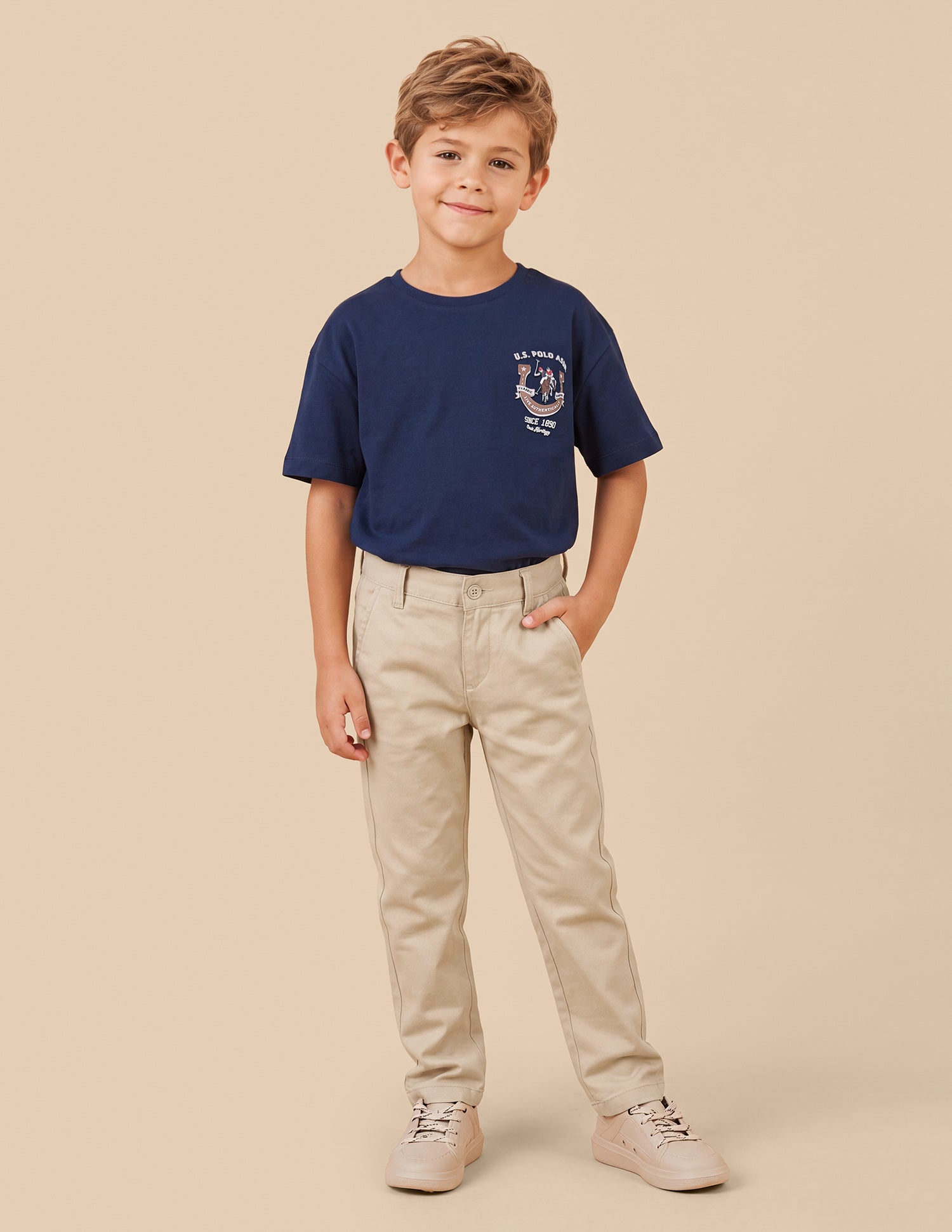 Dobby Regular Fit Trousers Beige - U.S. Polo Assn. India | Large