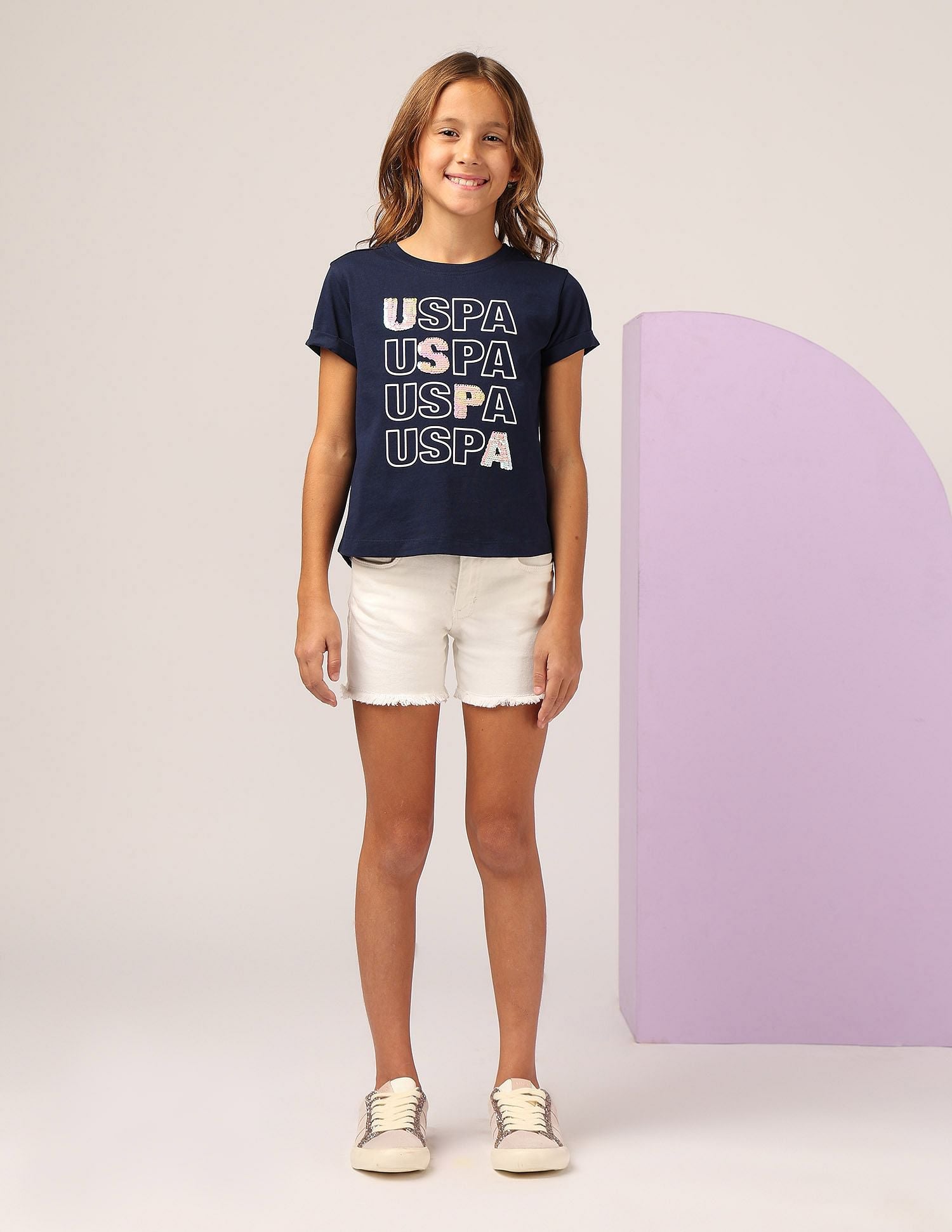 Girls Flip Sequins Relaxed Fit  T-Shirt Navy - U.S. POLO ASSN. | Large