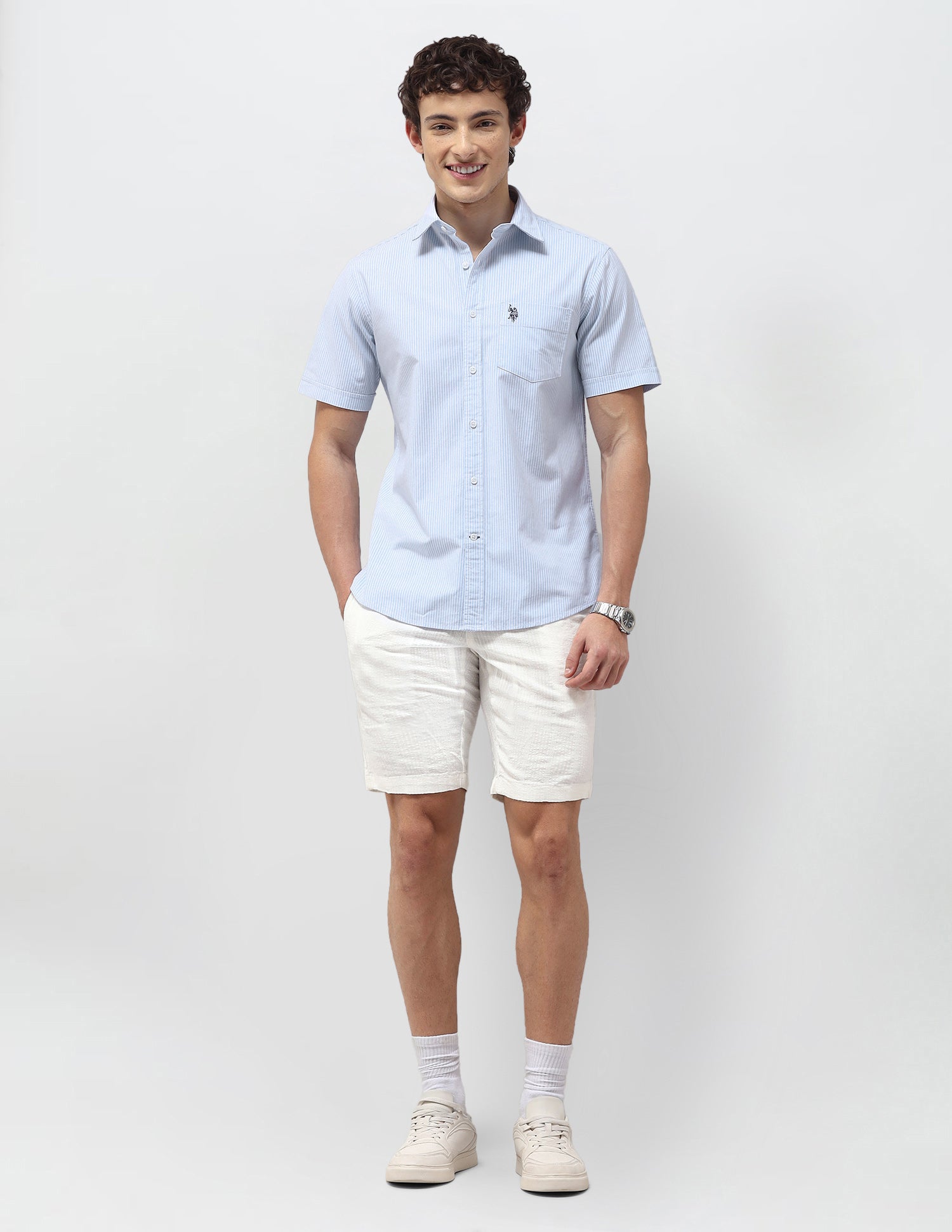 Vertical Striped Regular Fit Shirt Light Blue - U.S. Polo Assn. India | Large