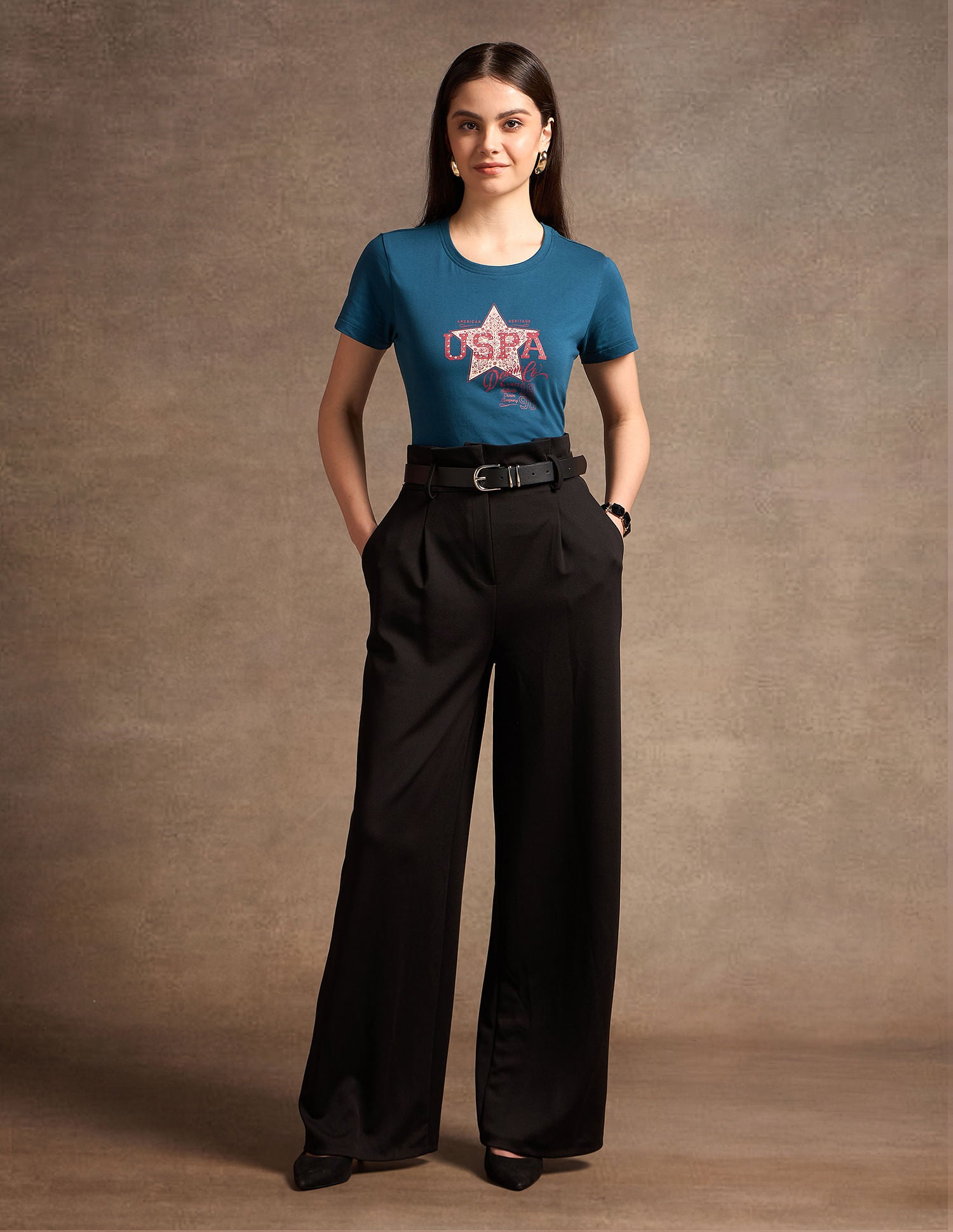 Stud Embellishment Cotton T-Shirt Teal - U.S. POLO ASSN. | Large