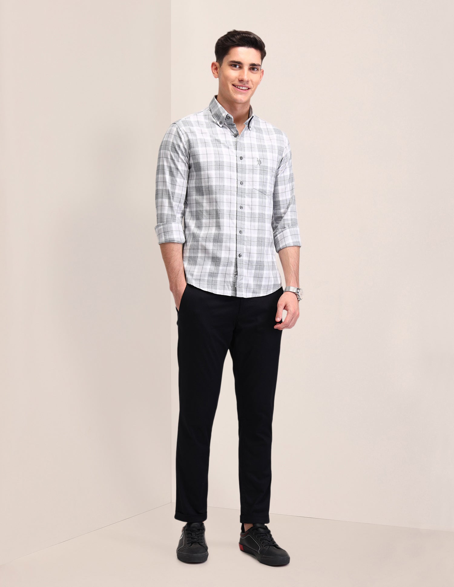 Tartan Checked Tailored Fit Shirt Grey - U.S. Polo Assn. India | Large