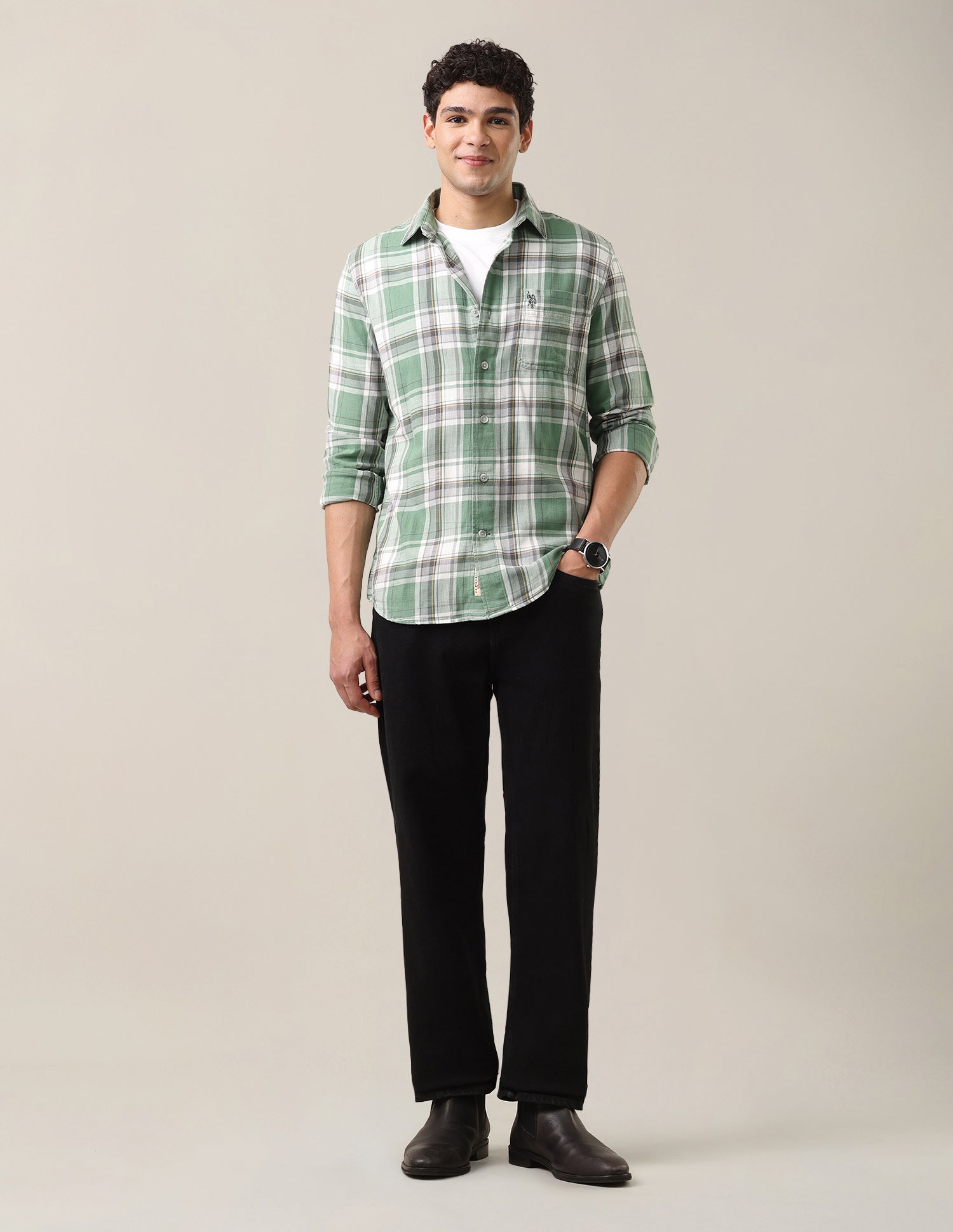 Plaid Checked Twill Shirt Green - U.S. Polo Assn. India | Large