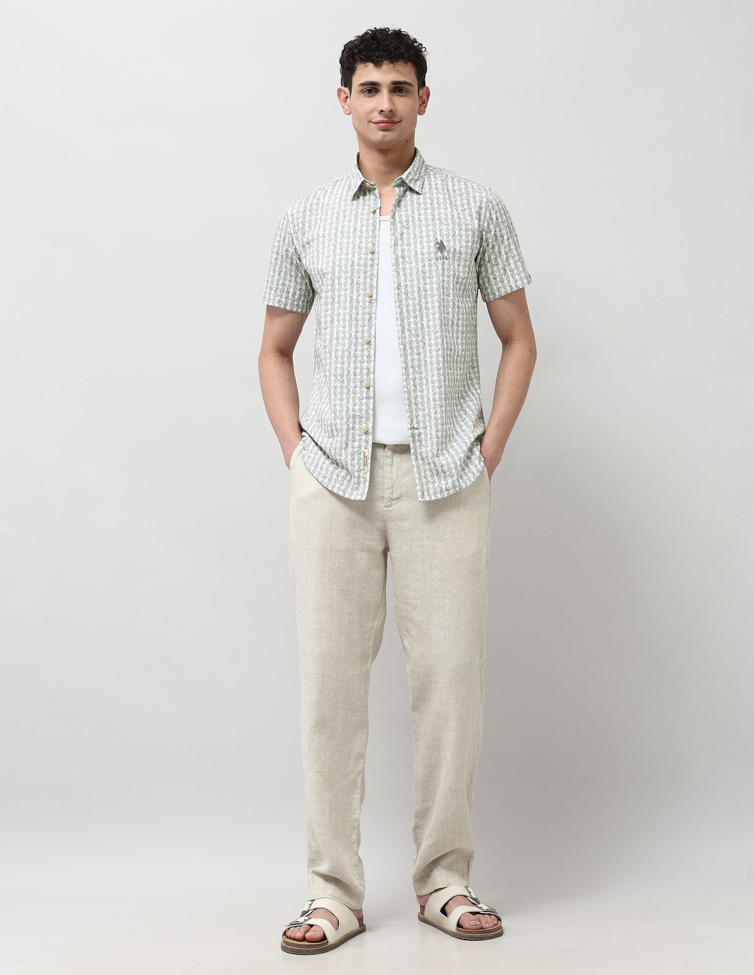 Pure Cotton All Over Printed Shirt Green - U.S. POLO ASSN. | Large