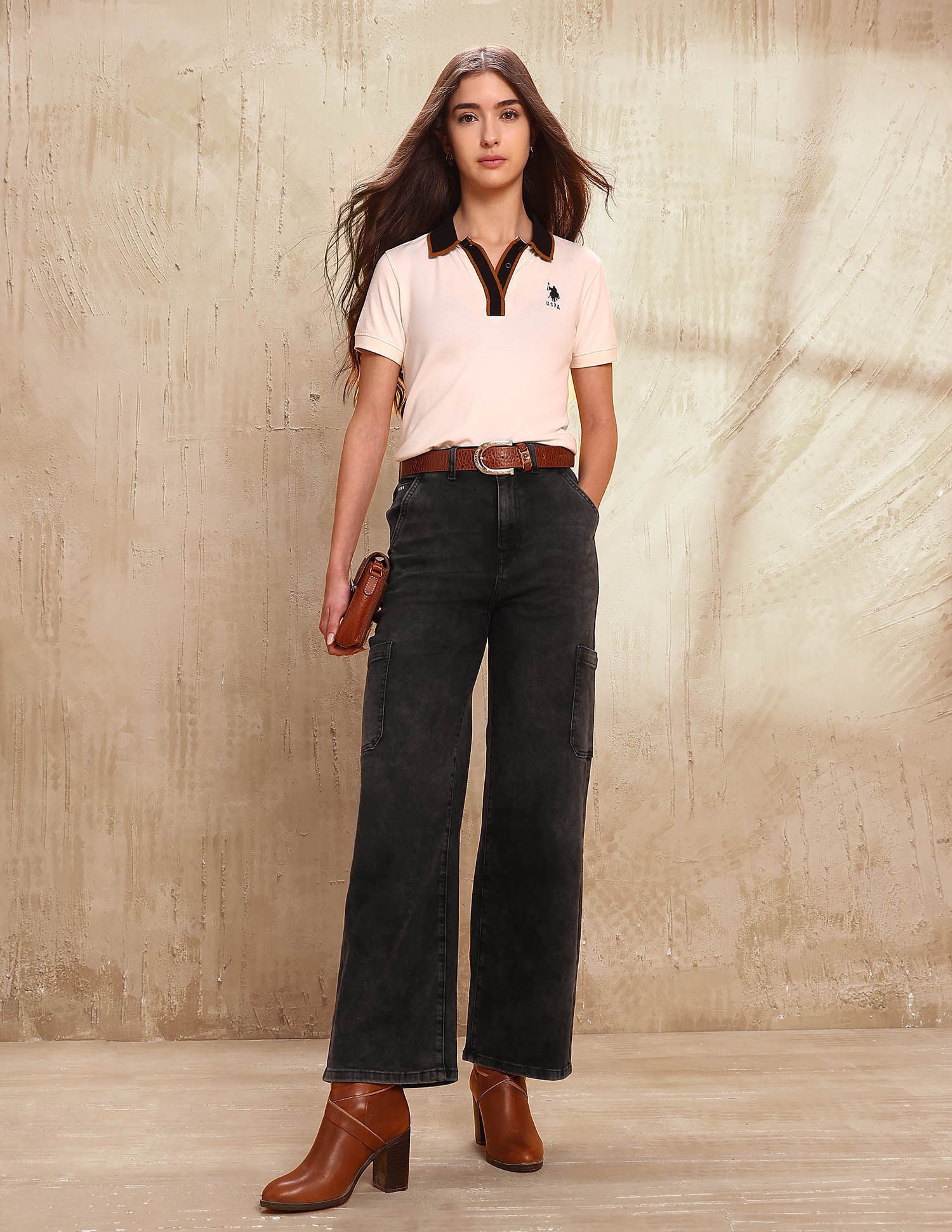 High Rise Wide Leg Fit Jeans Grey - U.S. POLO ASSN. | Large