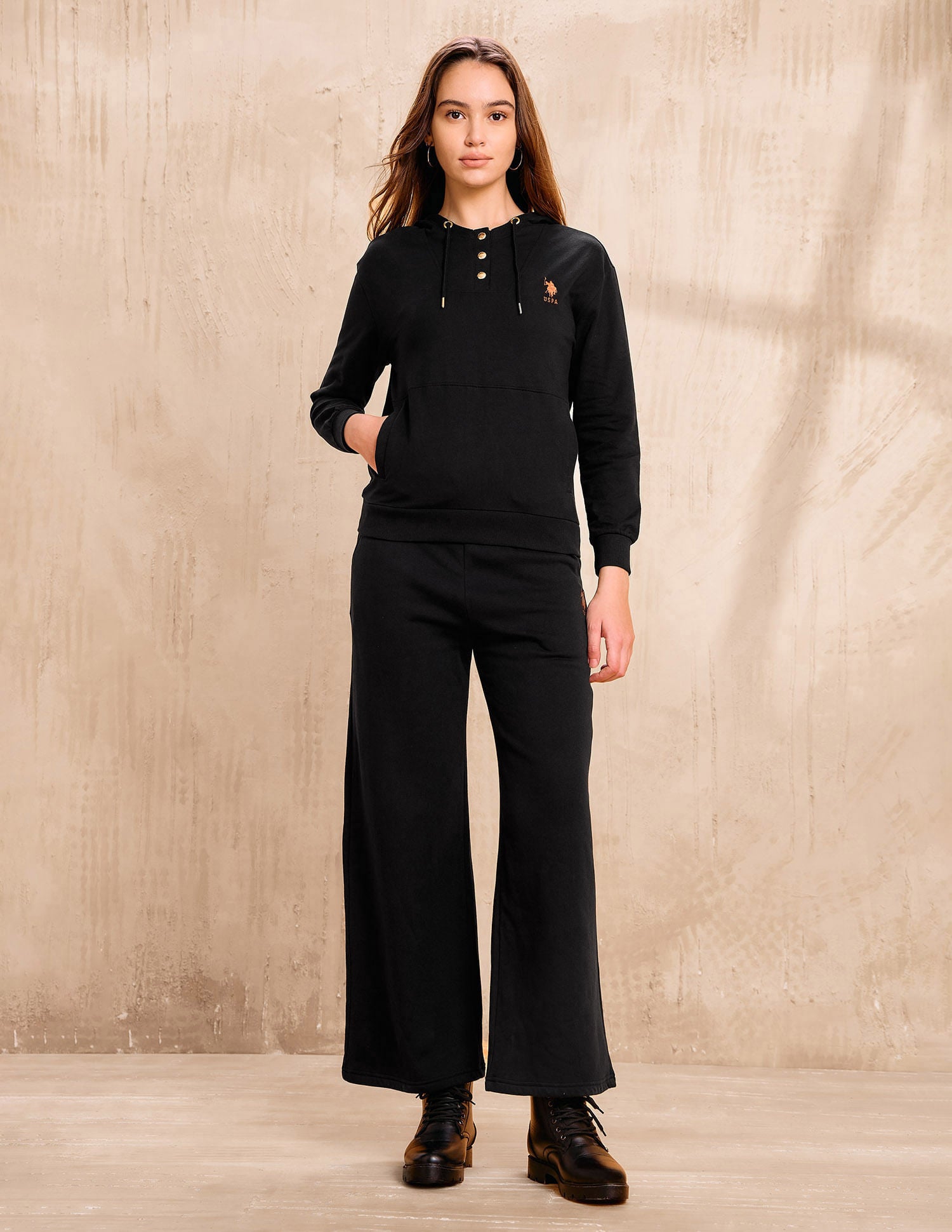 Appliqued Regular Fit Hooded Sweater Black - U.S. POLO ASSN. | Large