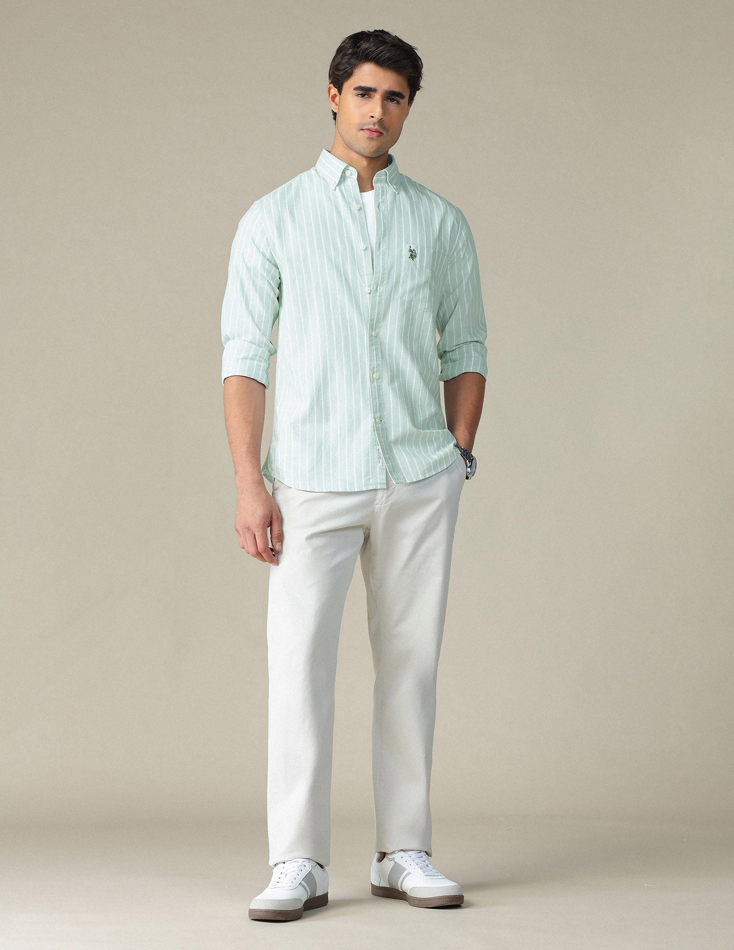 Vertical Striped Button Down Shirt Green - U.S. Polo Assn. India | Large