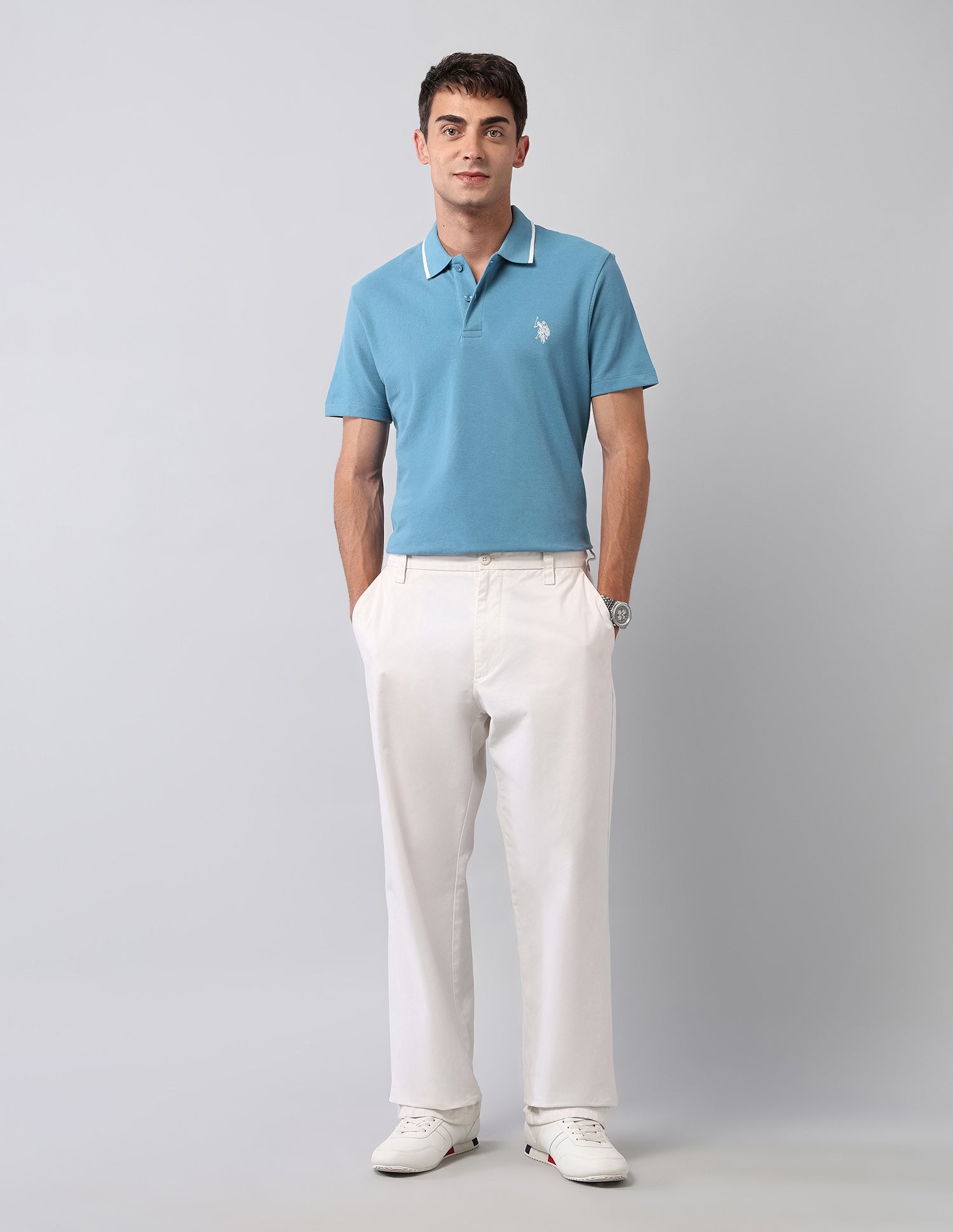 Solid Muscle Fit Polo Shirt Light Blue - U.S. Polo Assn. India | Large
