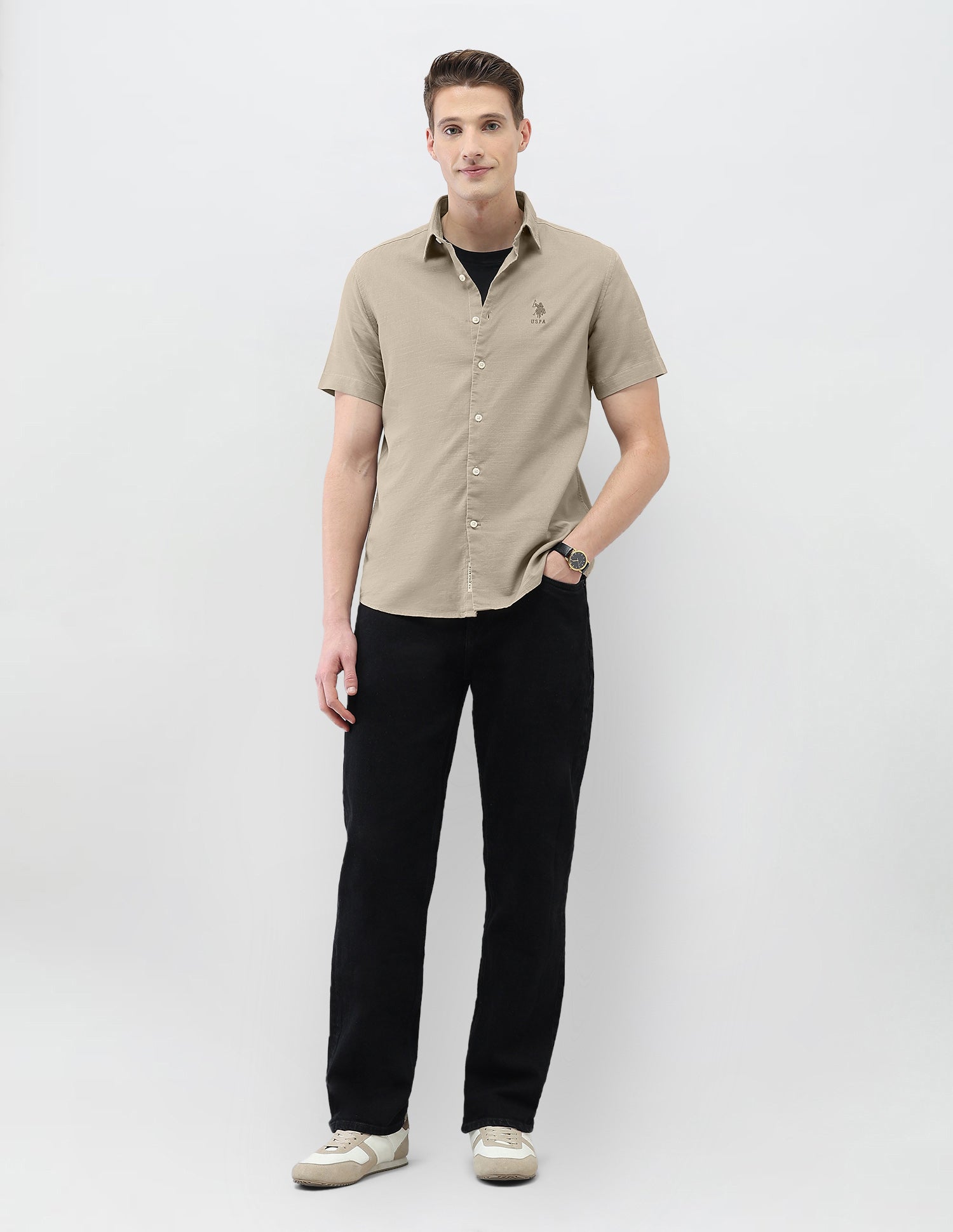 Solid Motel On The Coast Shirt Khaki - U.S. Polo Assn. India | Large