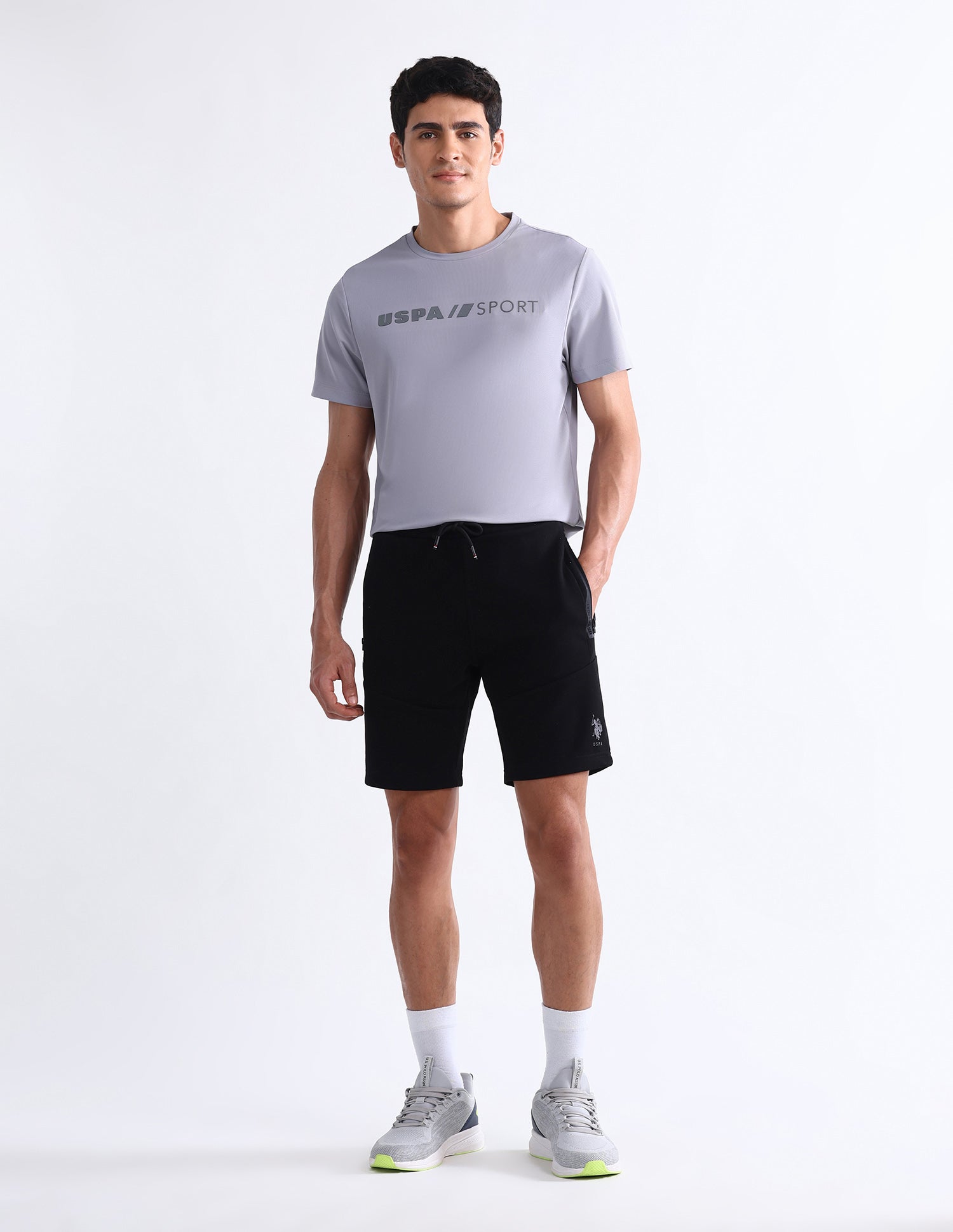 Slim Fit Solid Active Shorts Black - U.S. Polo Assn. India | Large