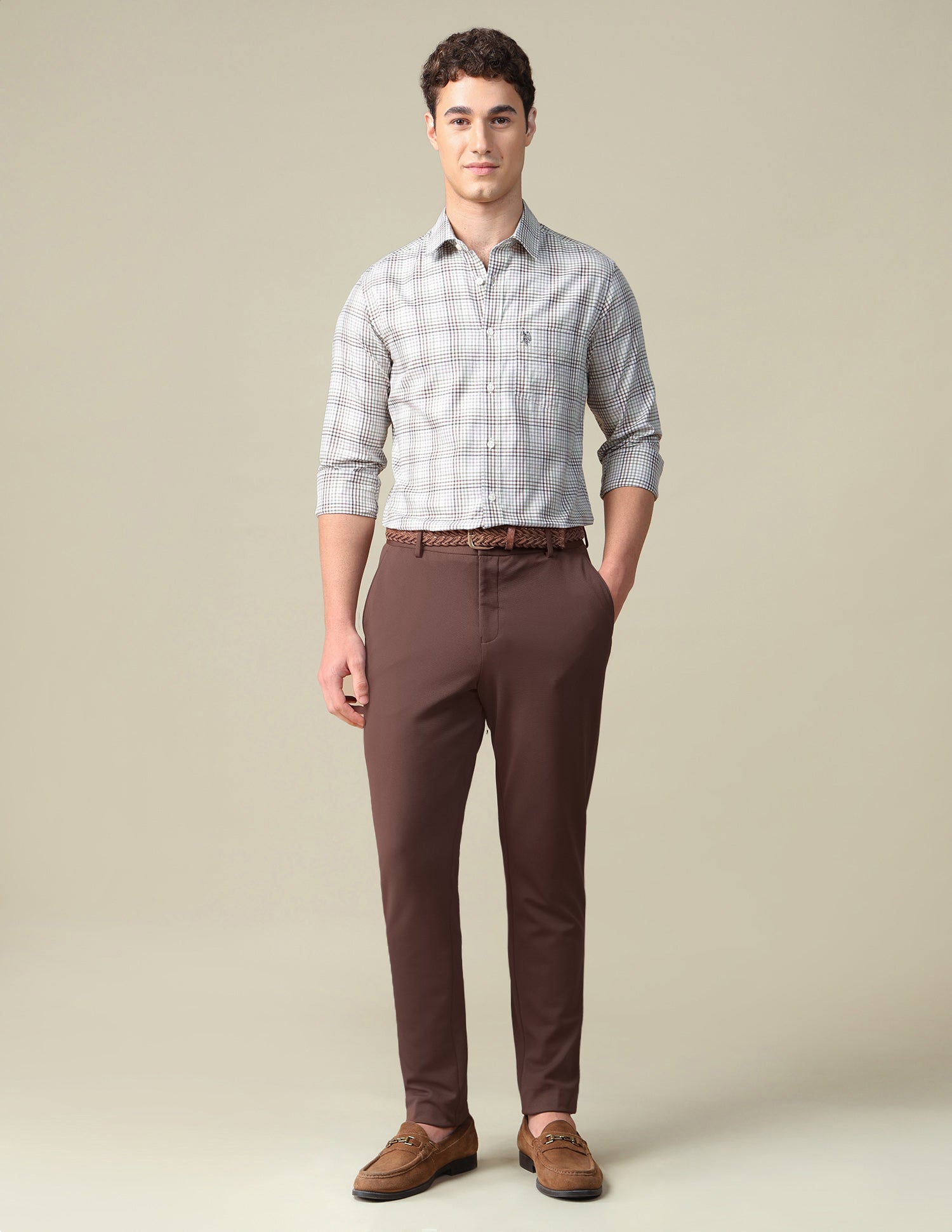 Twill Tailored Fit Shirt Brown - U.S. Polo Assn. India | Large