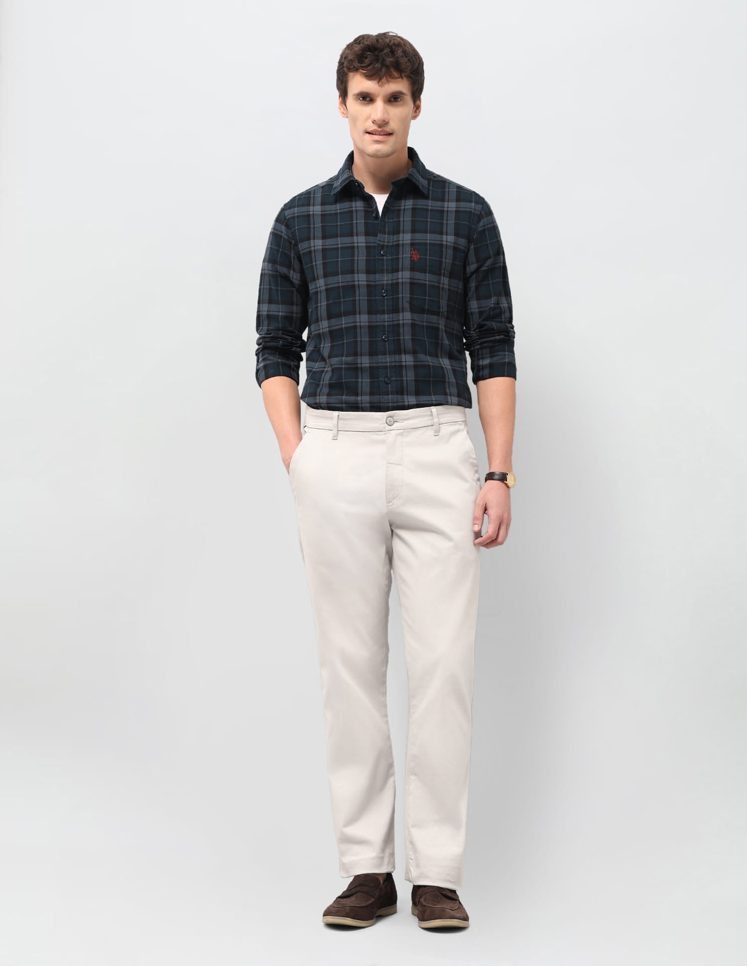 Plaid Tailored Fit Shirt Blue - U.S. Polo Assn. India | Large