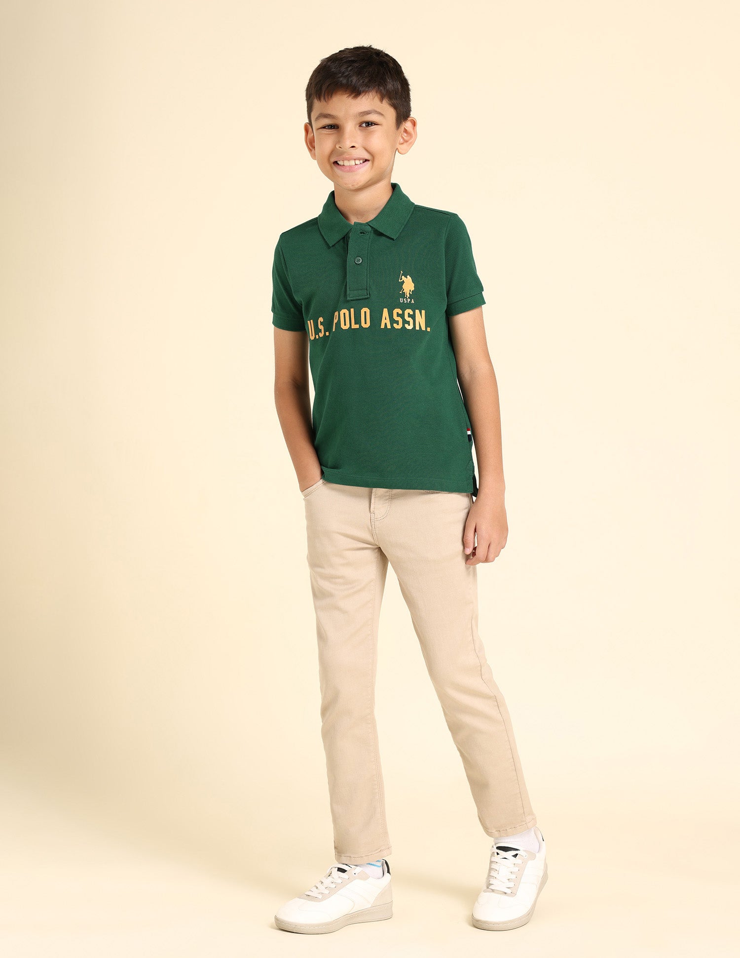 Boys Brand Print Cotton Polo Shirt Green - U.S. POLO ASSN. | Large