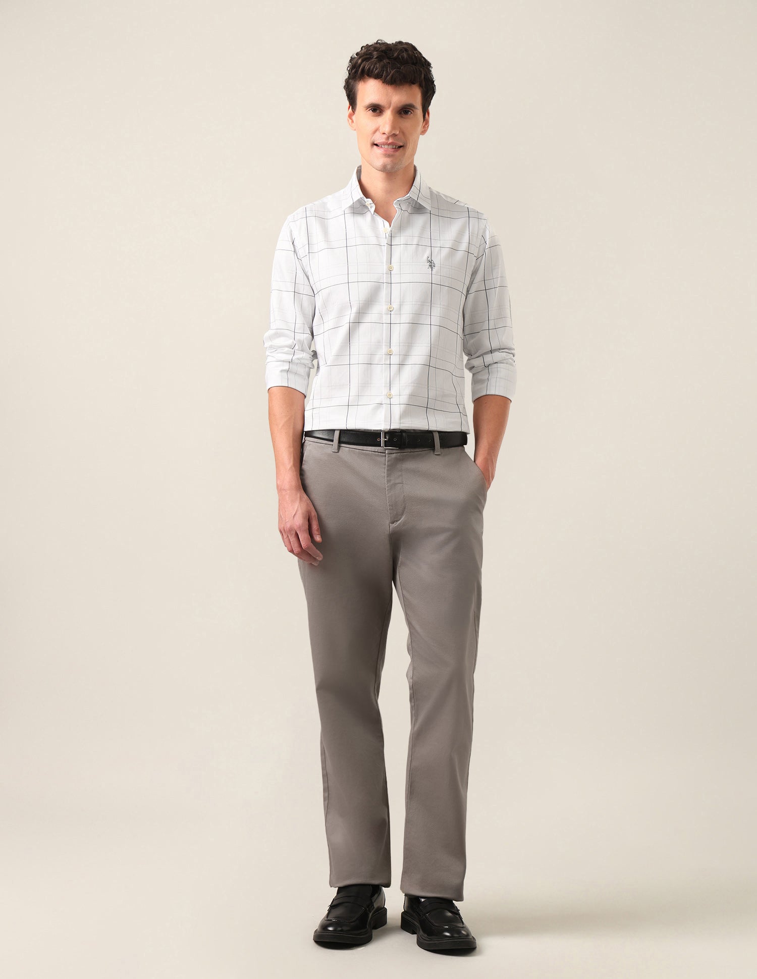 Windowpane Checked Satin Shirt Grey - U.S. Polo Assn. India | Large