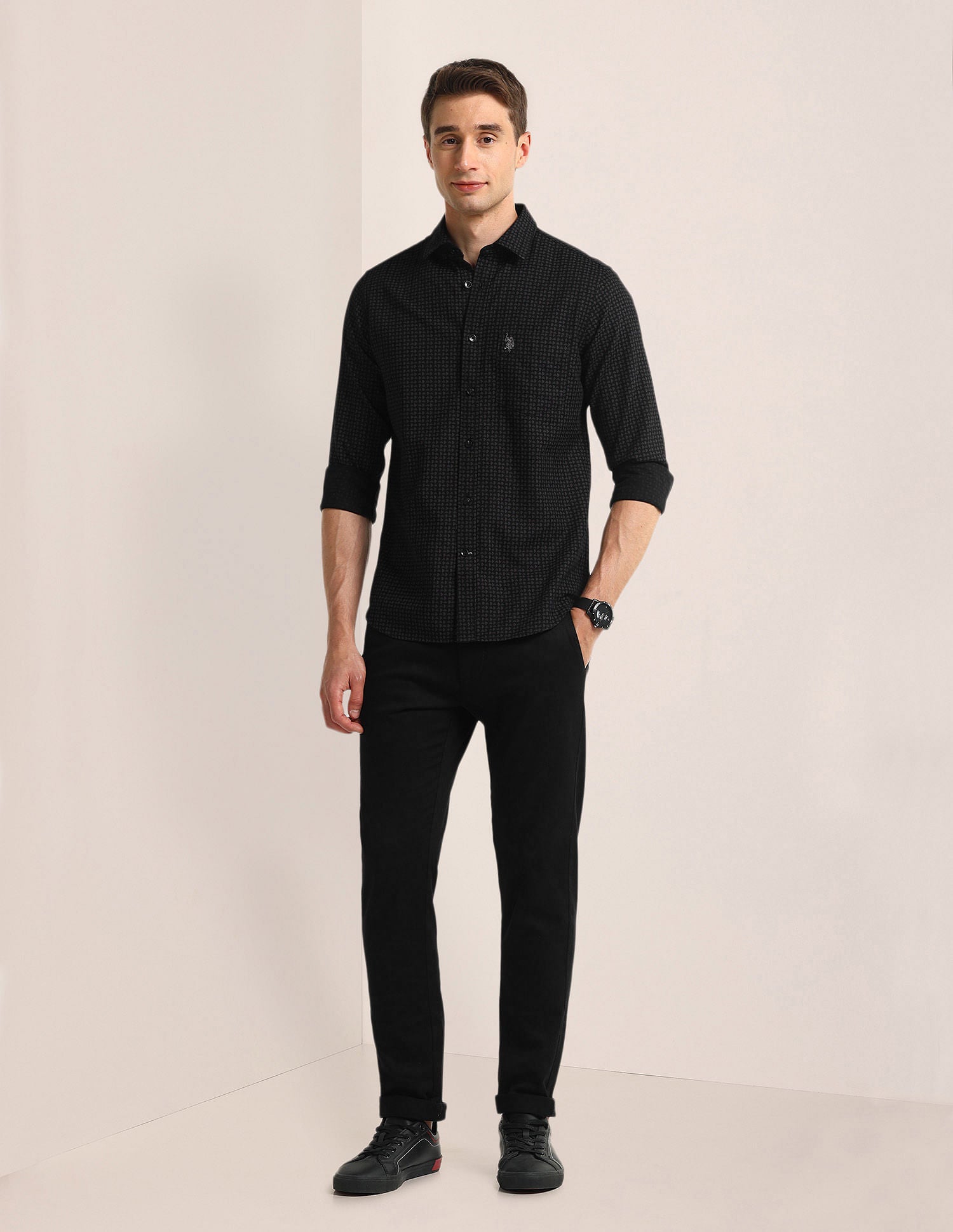 Tailored Fit Geometric Shirt Black - U.S. POLO ASSN. | Large
