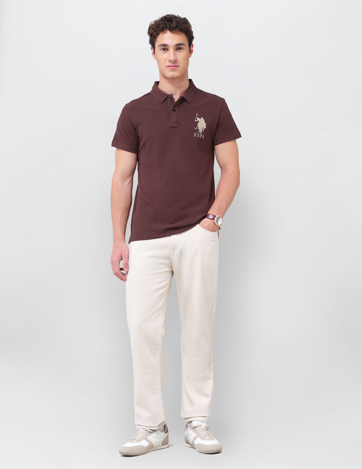 Solid Slim Fit Polo Shirt Maroon - U.S. Polo Assn. India | Large