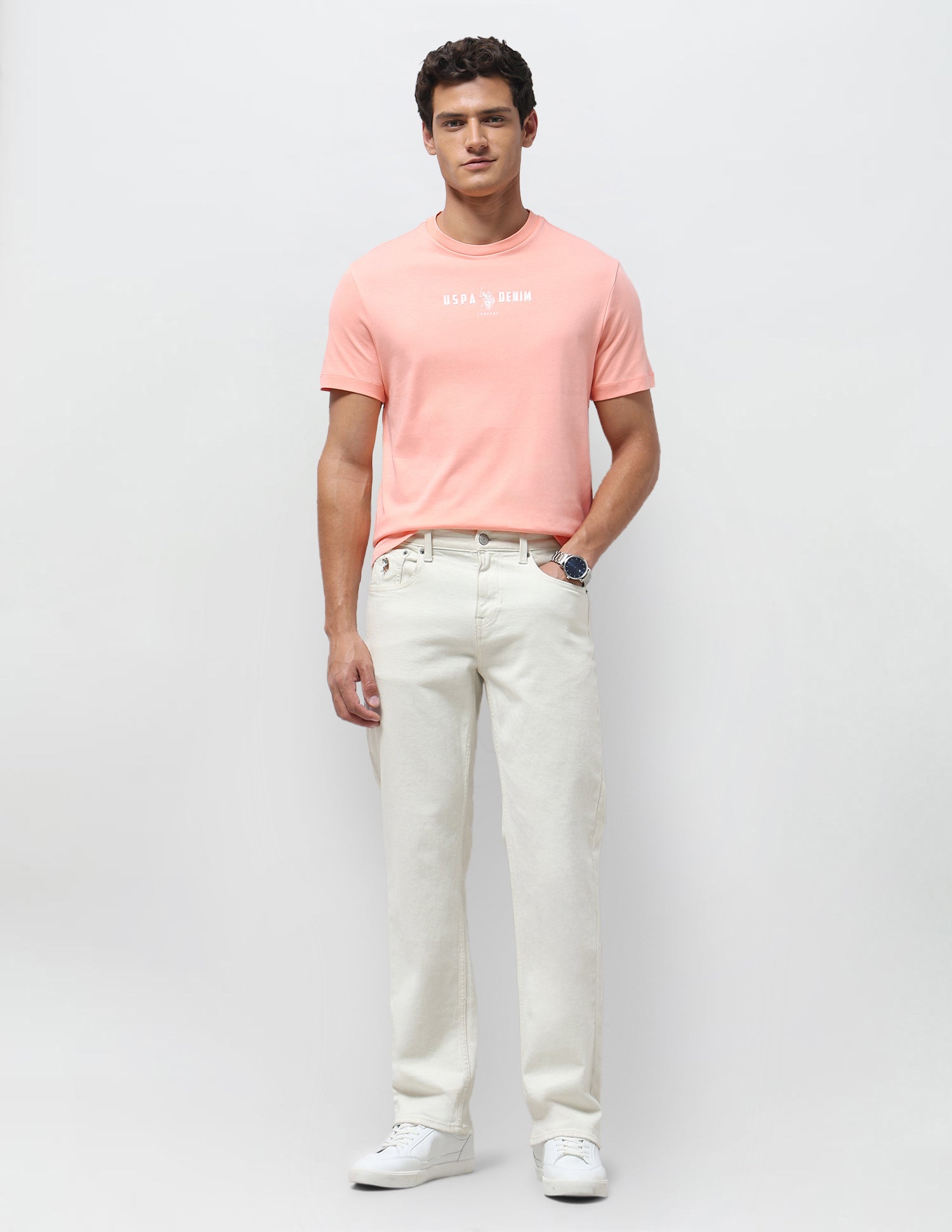 Solid Slim Fit T-Shirt Peach - U.S. Polo Assn. India | Large