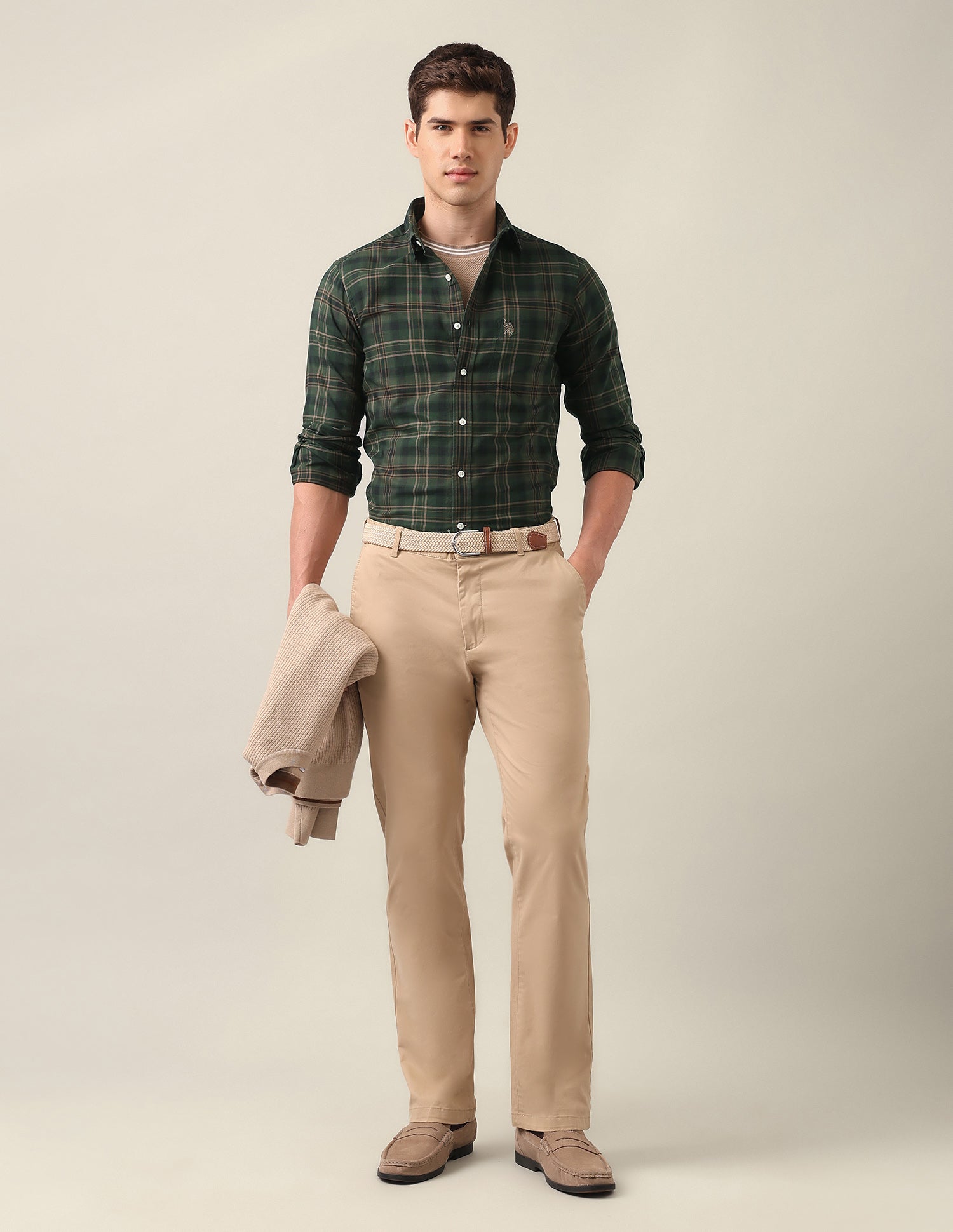 Tailored Fit Tartan Checked Shirt Olive - U.S. Polo Assn. India | Large