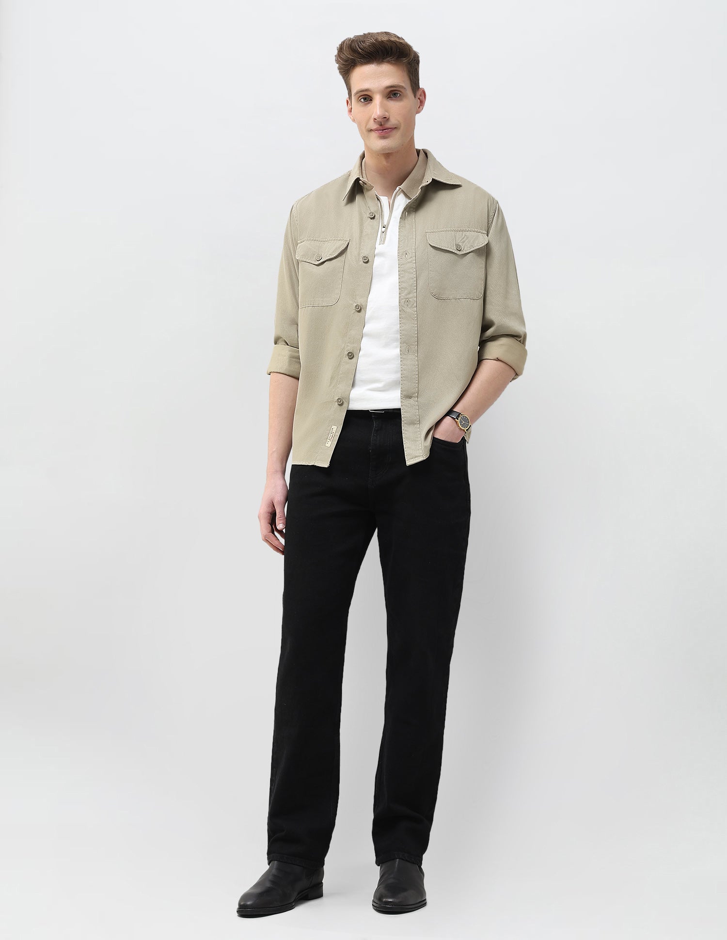 Twill Motel On The Coast Shirt Light Khaki - U.S. Polo Assn. India | Large