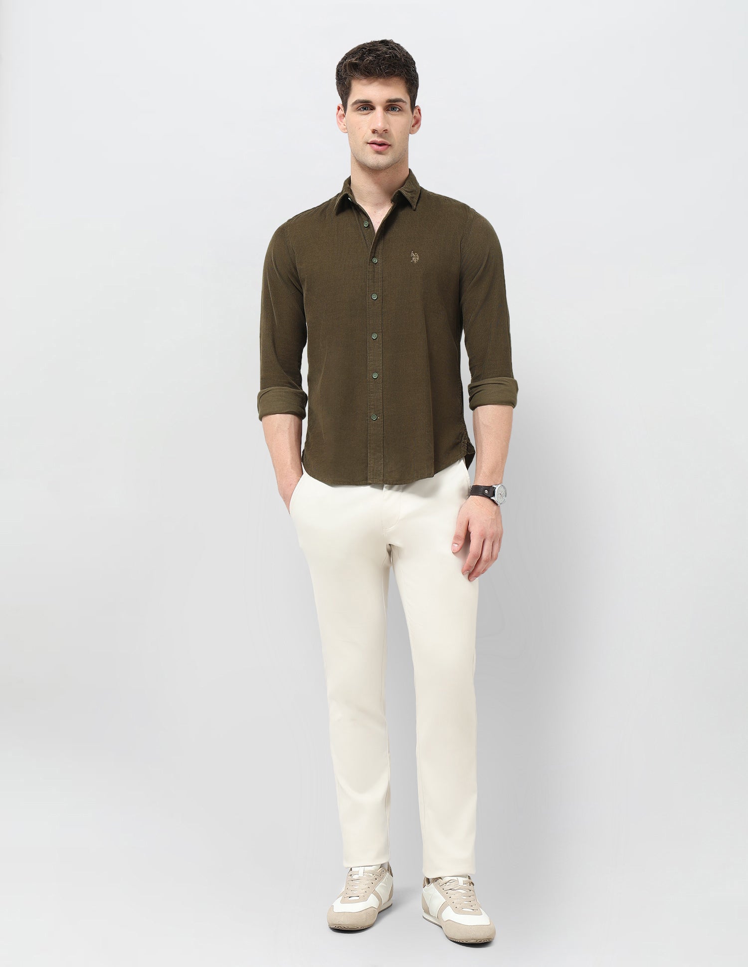 Corduroy Regular Fit Shirt Olive - U.S. POLO ASSN. | Large
