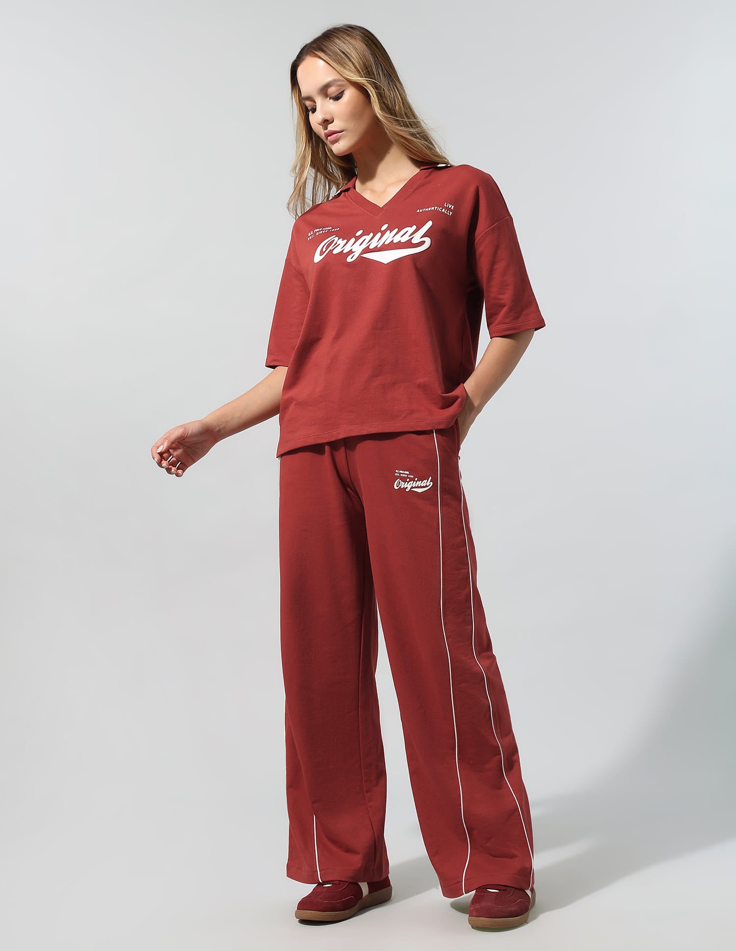 High Rise Wide Leg Trousers Red - U.S. Polo Assn. India | Large