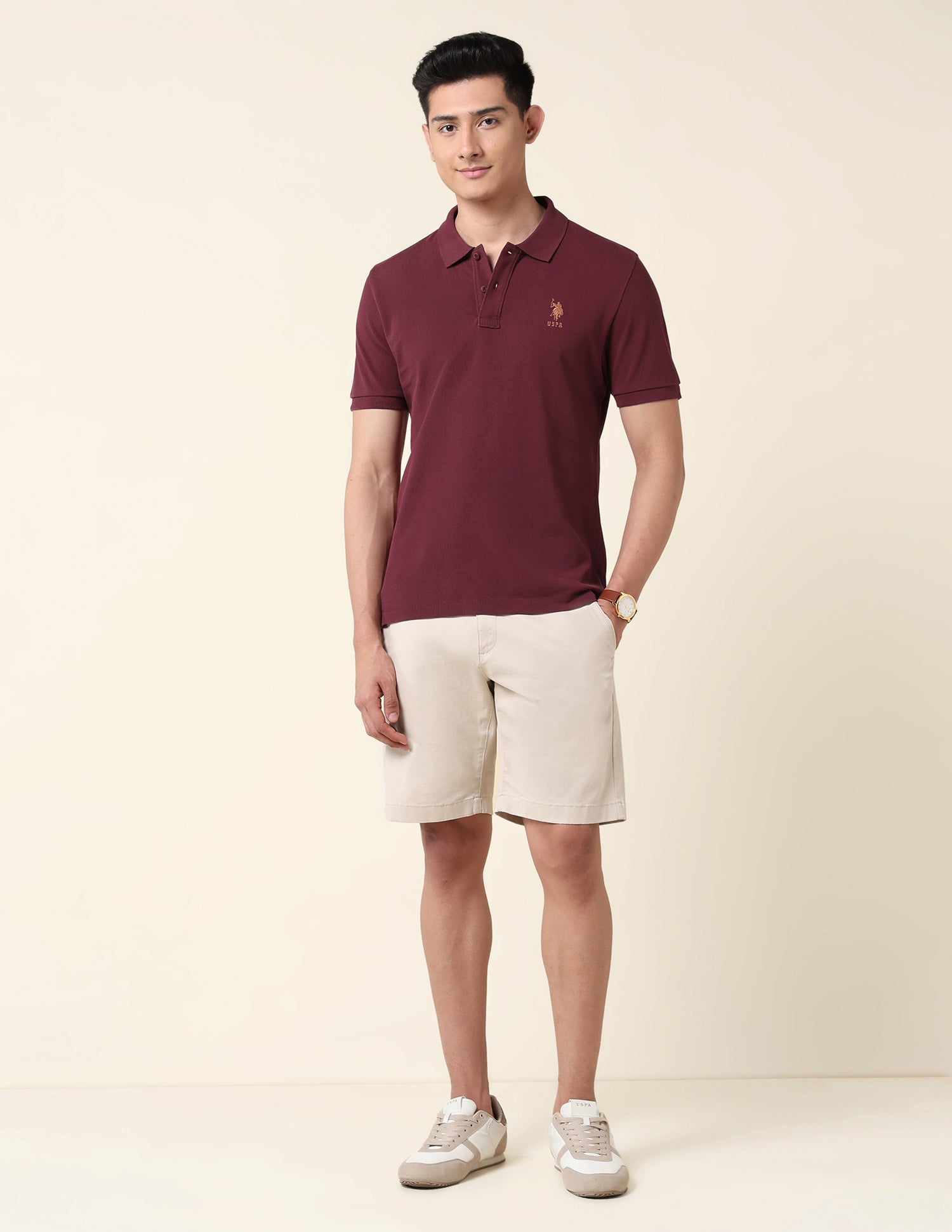 Pure Cotton Solid Polo Shirt Maroon - U.S. Polo Assn. India | Large