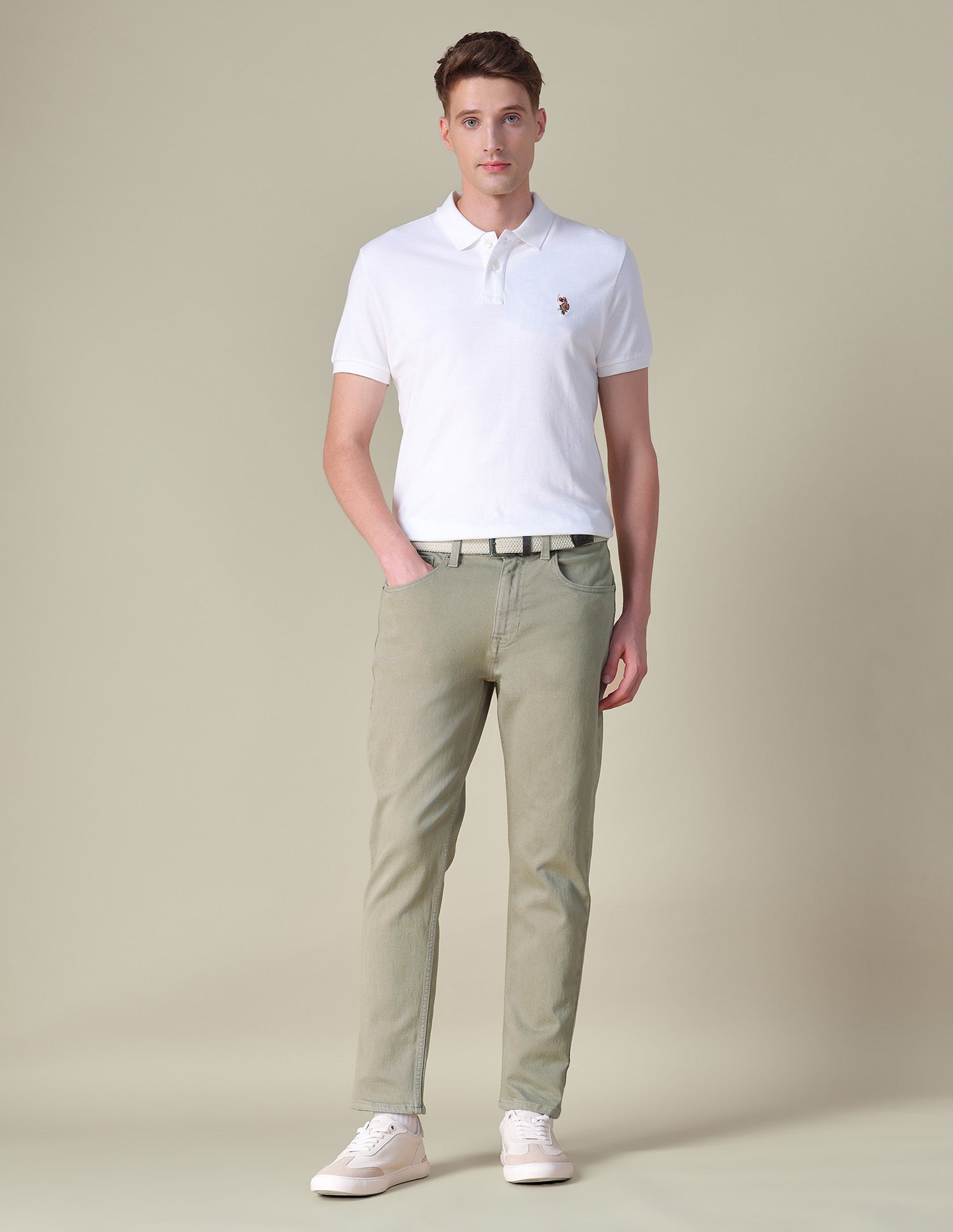 Cole Comfort Cropped Fit Green Jeans Light Olive - U.S. POLO ASSN. | Large