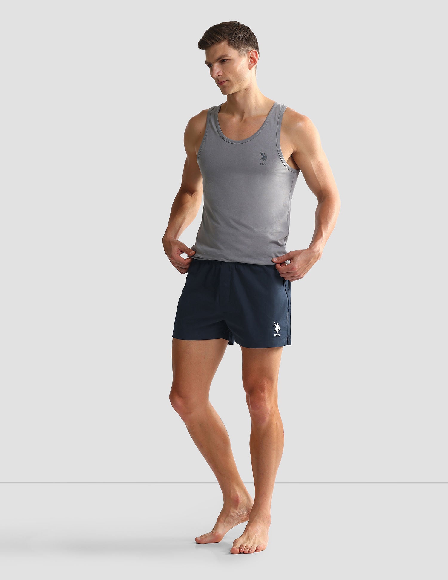 Mid Rise Solid OEX05 Shorts - Pack Of 2 Polka Dot Navy And Navy - U.S. POLO ASSN. | Large