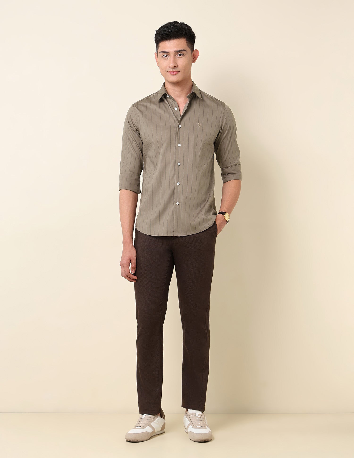 Vertical Striped Tailored Fit Shirt Brown - U.S. Polo Assn. India | Large