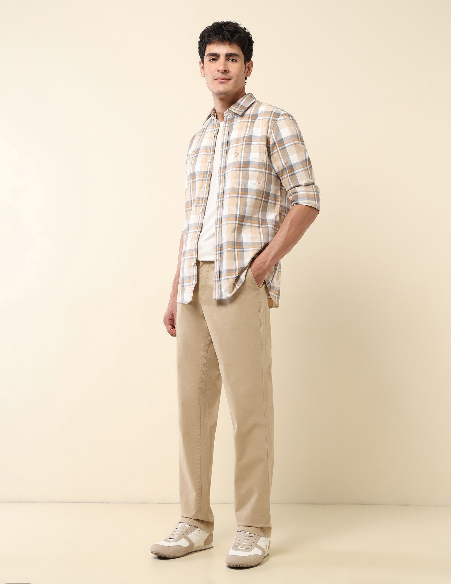 Plaid Checked Pure Cotton Shirt Beige - U.S. Polo Assn. India | Large