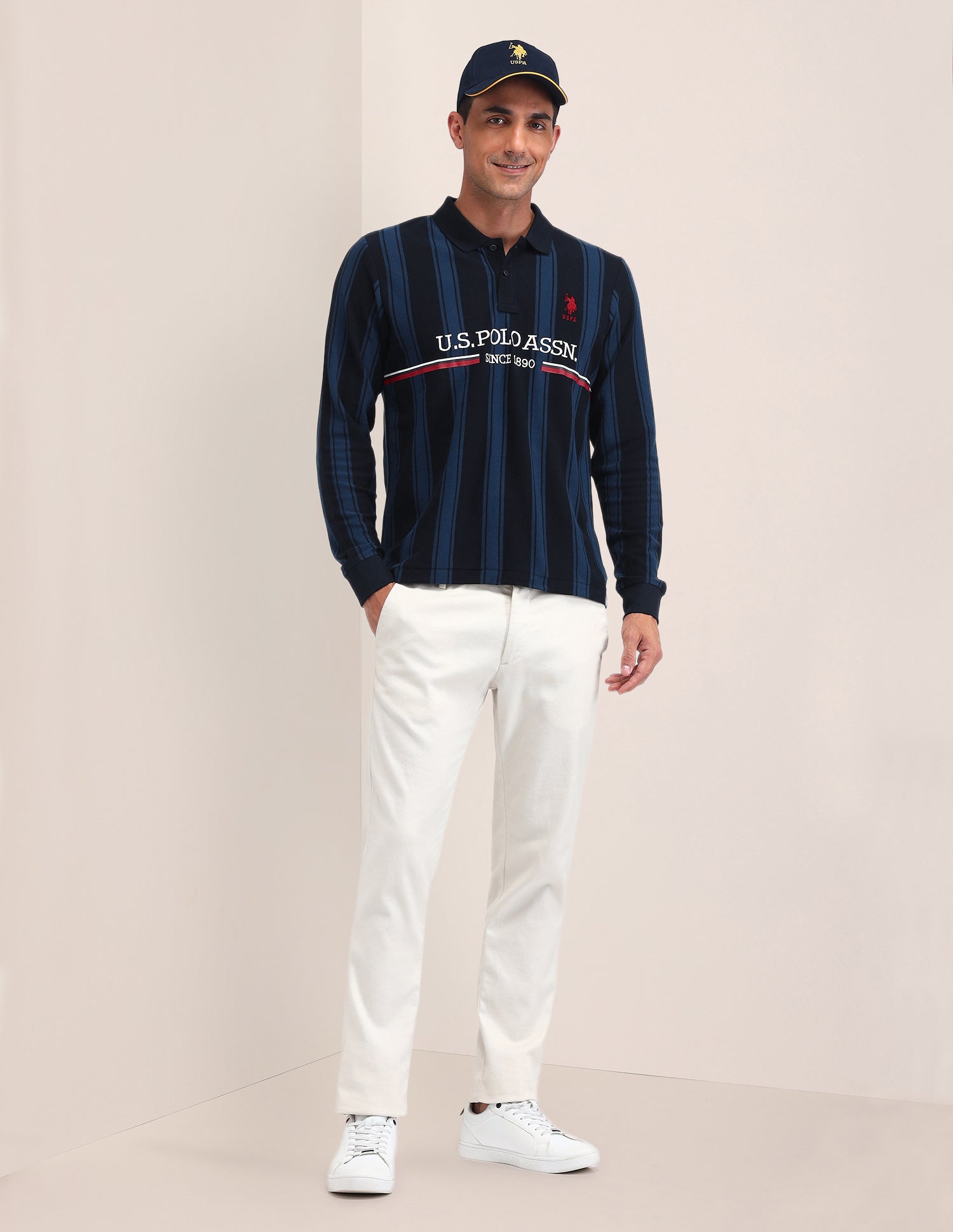 Vertical Striped Cotton Polo Shirt Navy - U.S. POLO ASSN. | Large