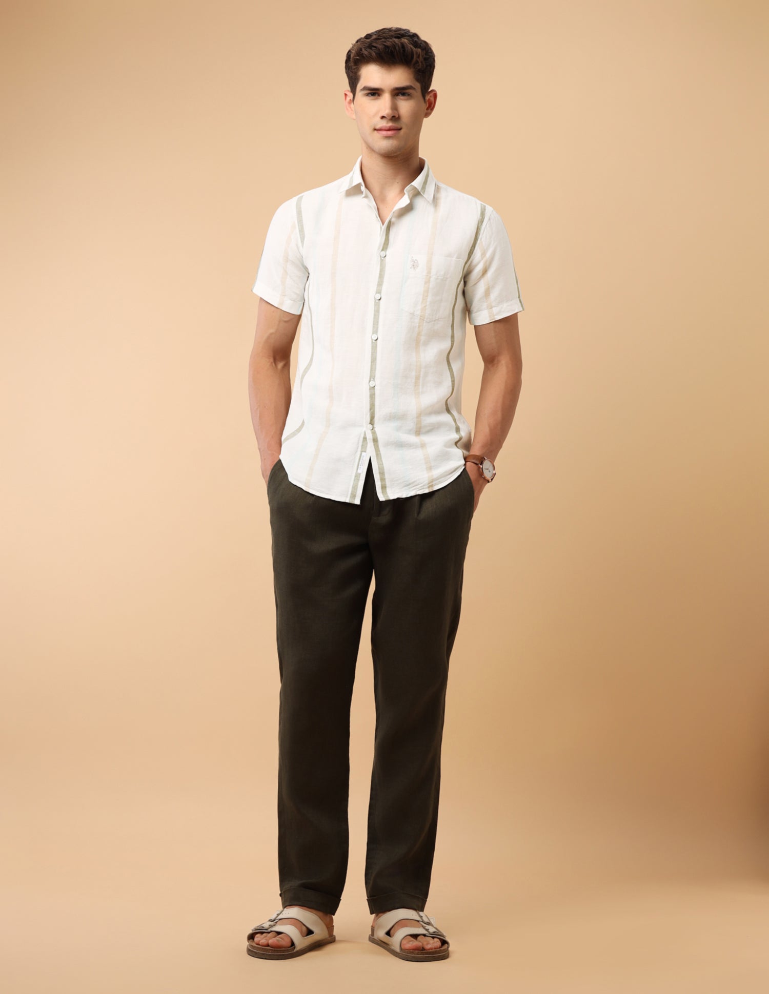 Pacho X Vertical Striped Regular Fit Shirt Ivory - U.S. Polo Assn. India | Large