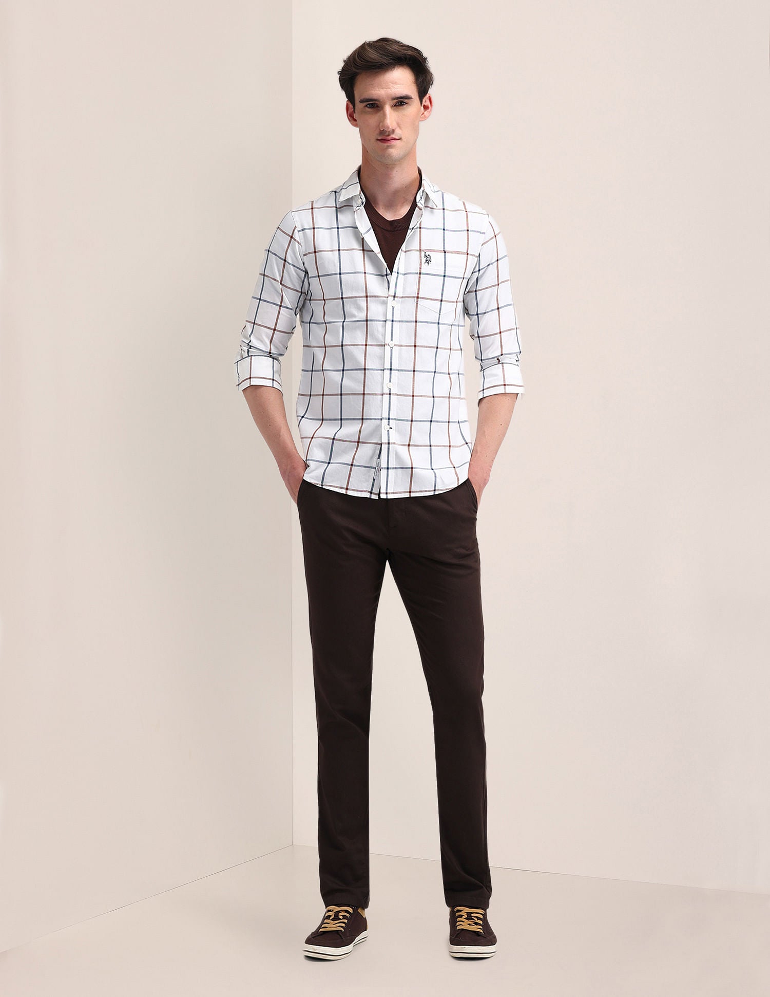 Tailored Fit Checked Shirt White - U.S. Polo Assn. India | Large