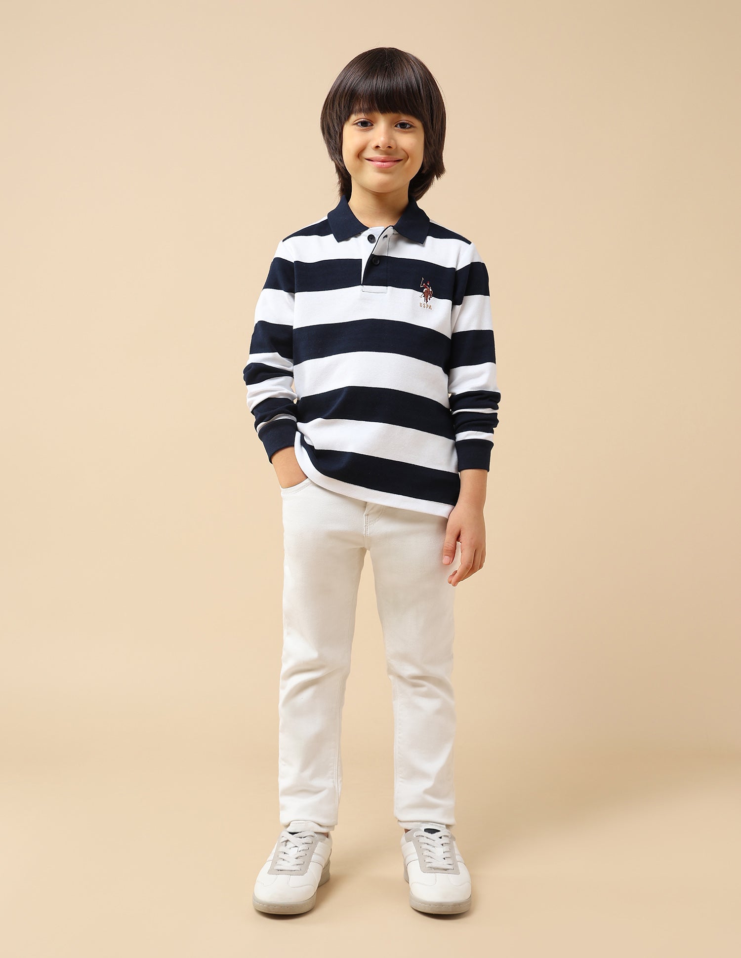 Boys Horizontal Striped Regular Fit Polo Shirt Navy - U.S. POLO ASSN. | Large
