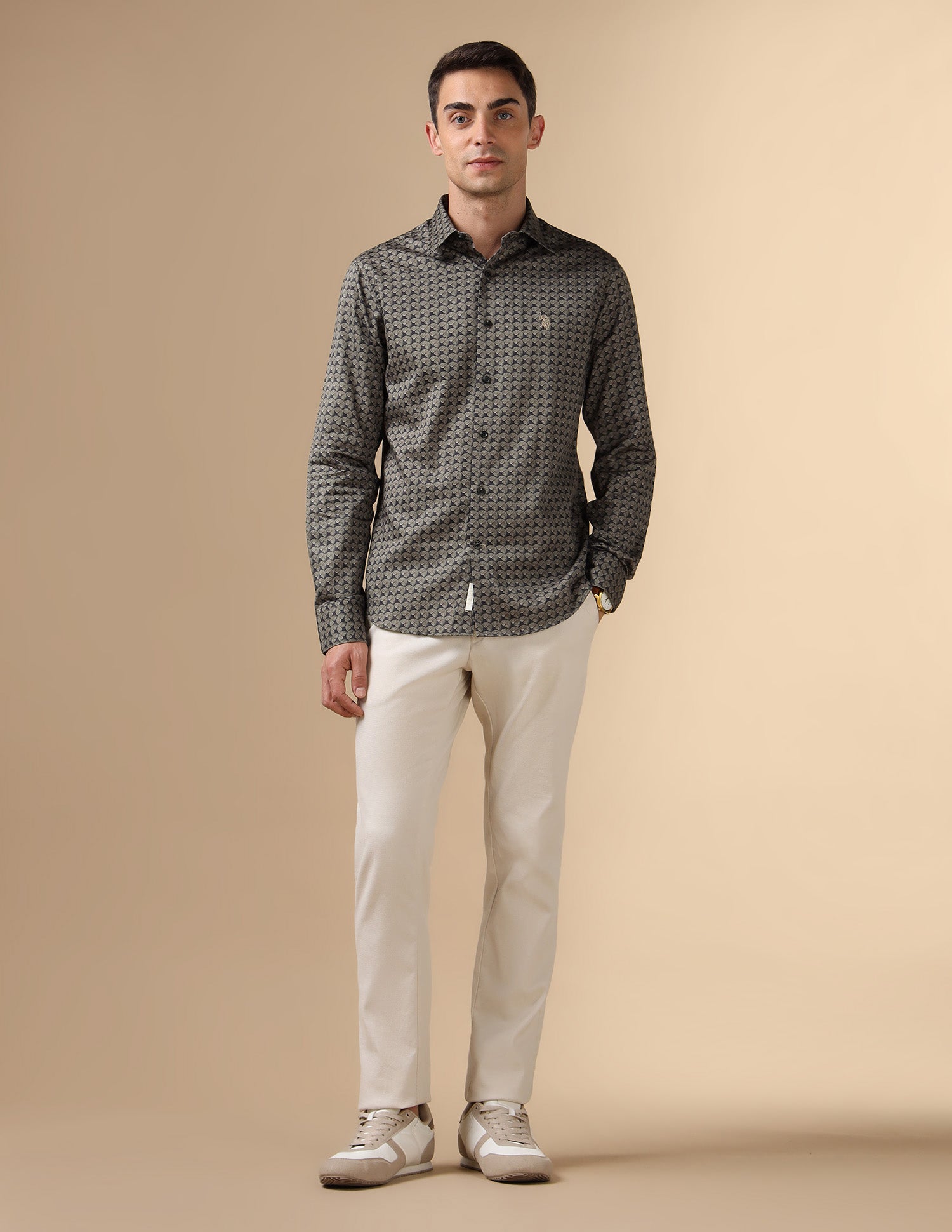 All Over Printed Pure Cotton Shirt Brown - U.S. POLO ASSN. | Large