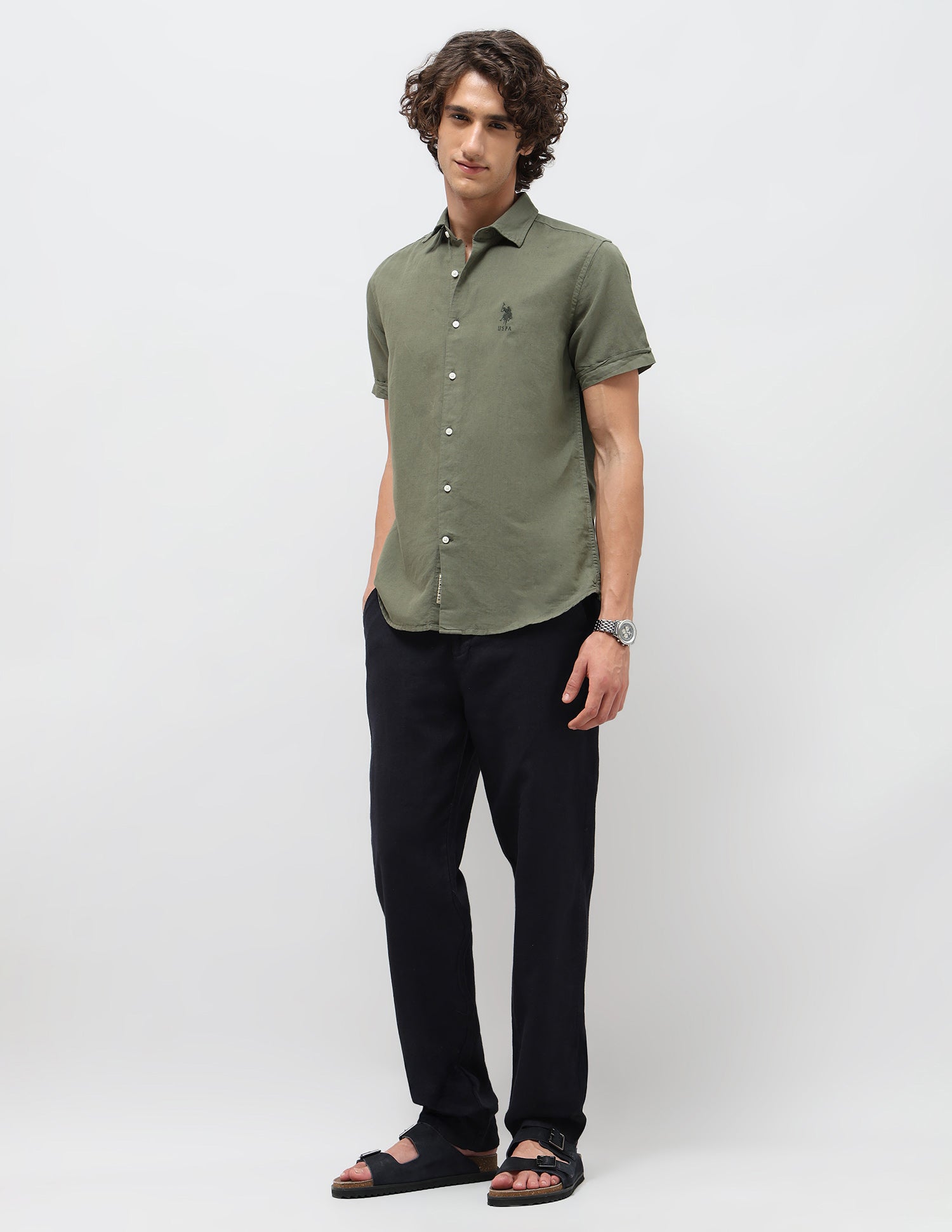Solid Regular Fit Shirt Olive - U.S. Polo Assn. India | Large