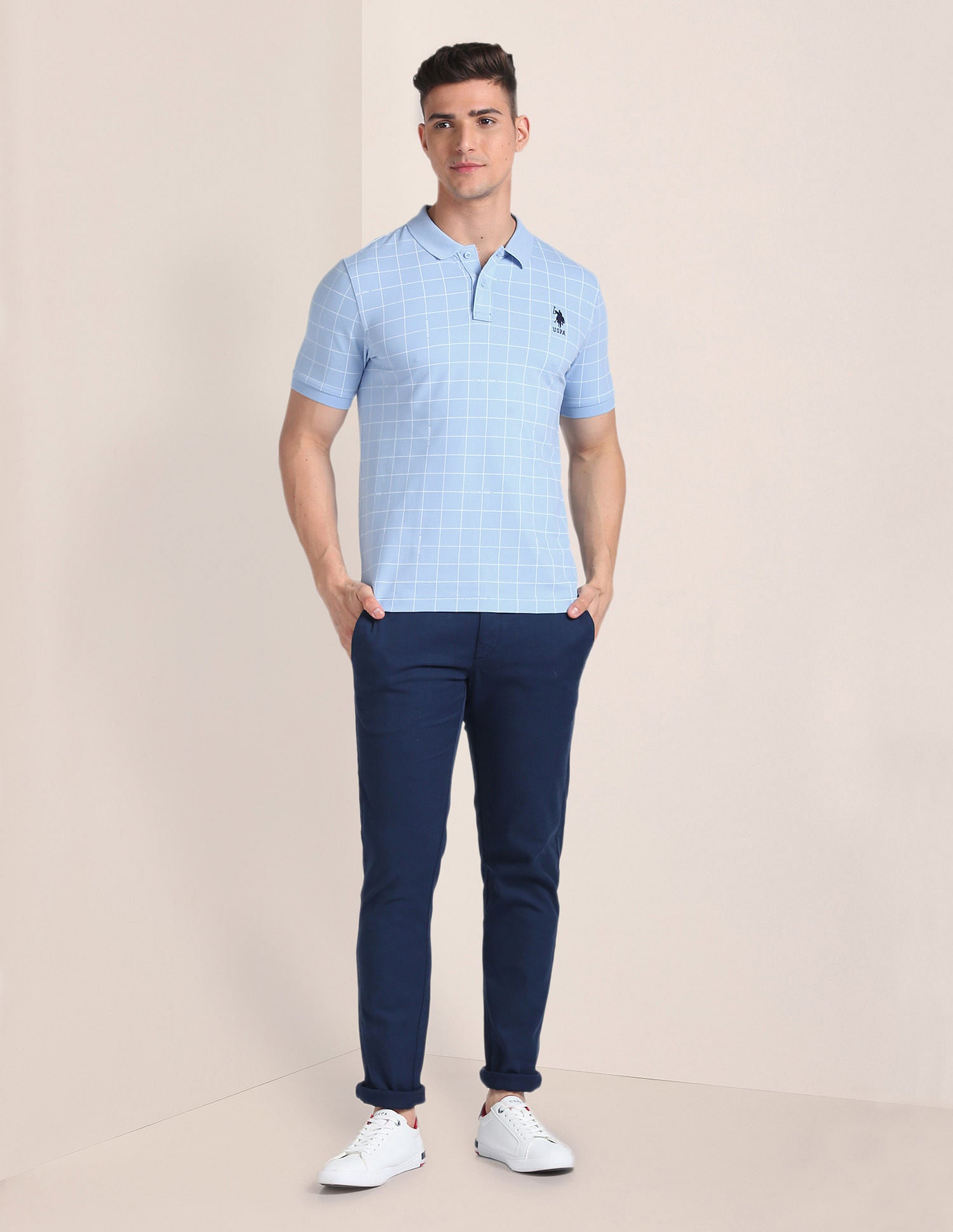 Graph Check Slim Polo Shirt Light Blue - U.S. Polo Assn. India | Large
