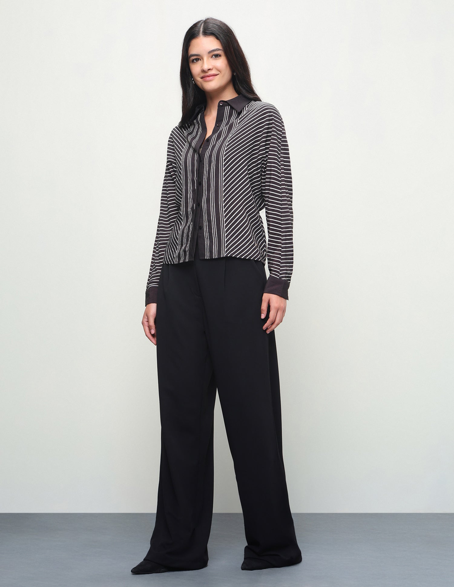 Diagonal Striped Boxy Fit Shirt Black - U.S. Polo Assn. India | Large