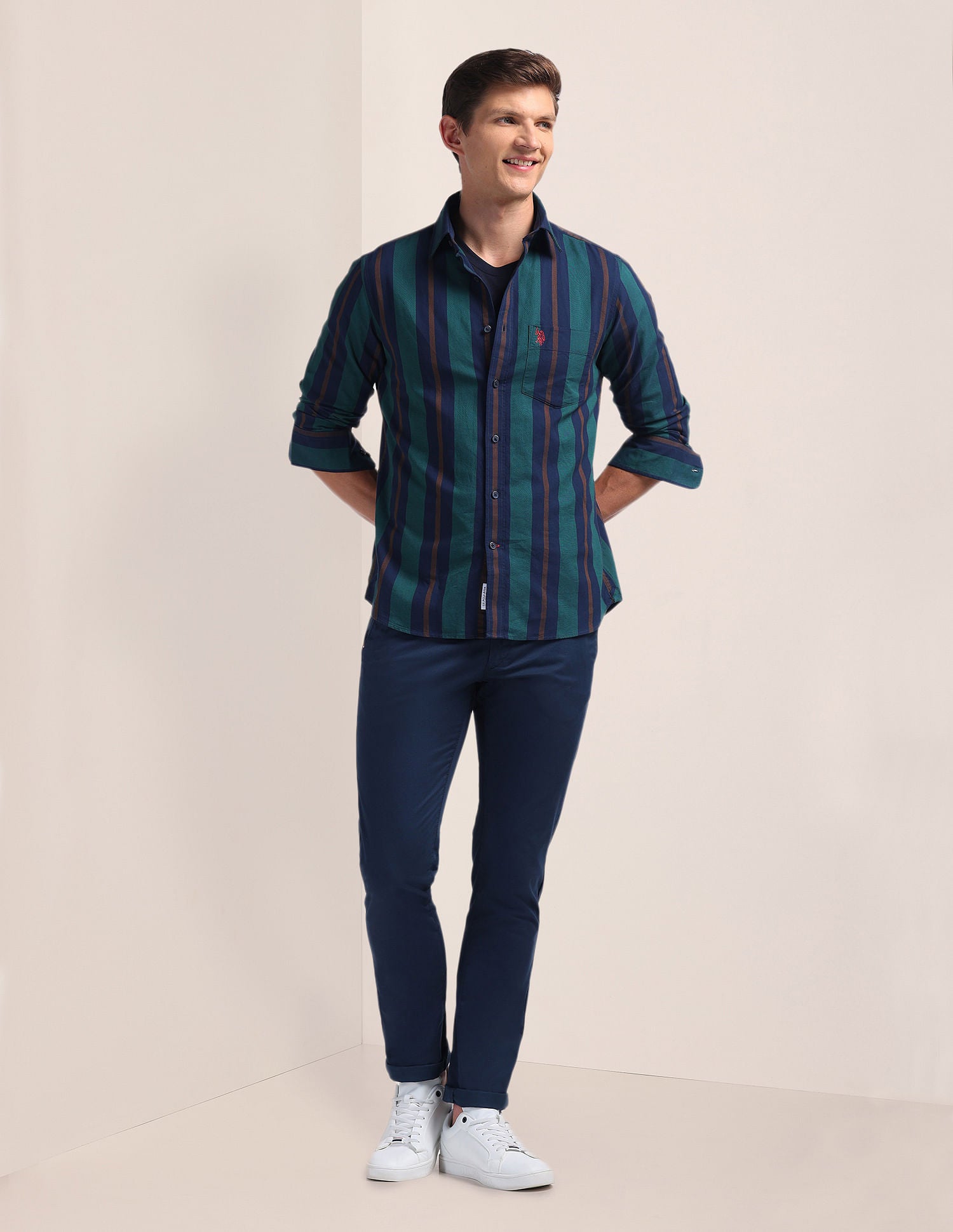 Tailored Vertical Stripes Shirt Dark Green - U.S. Polo Assn. India | Large
