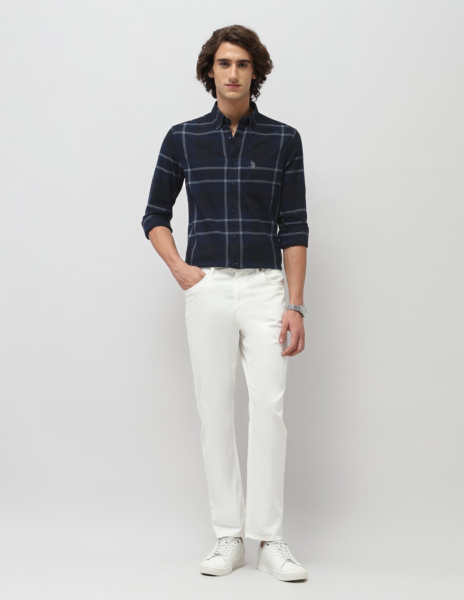 Plaid Checked Tailored Fit Shirt Navy - U.S. Polo Assn. India | Large