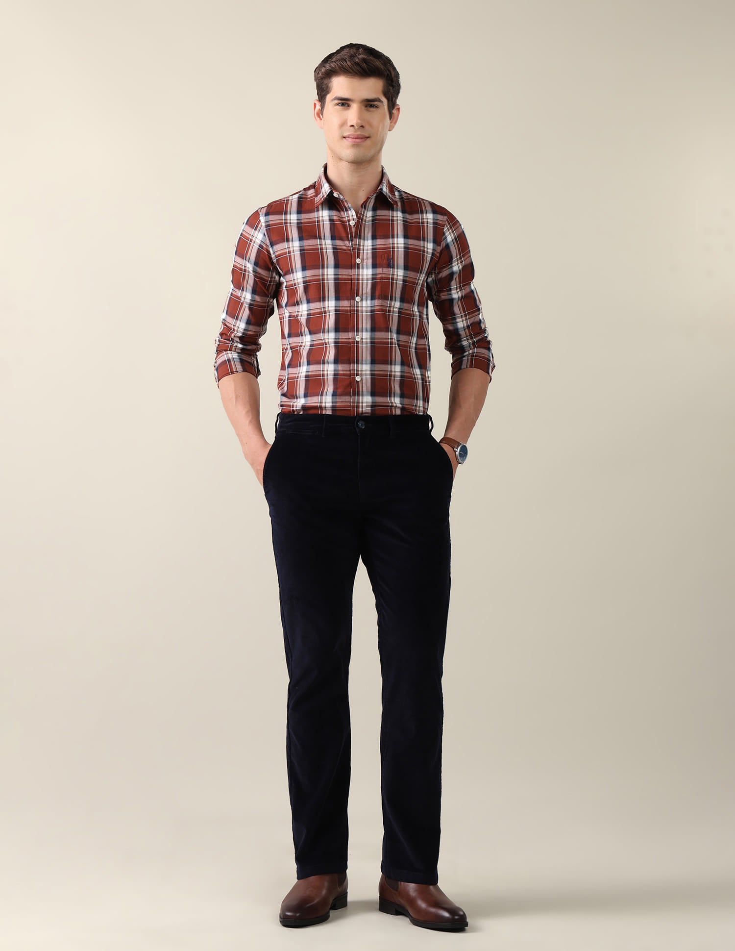 Twill Plaid Checked Shirt Brown - U.S. Polo Assn. India | Large