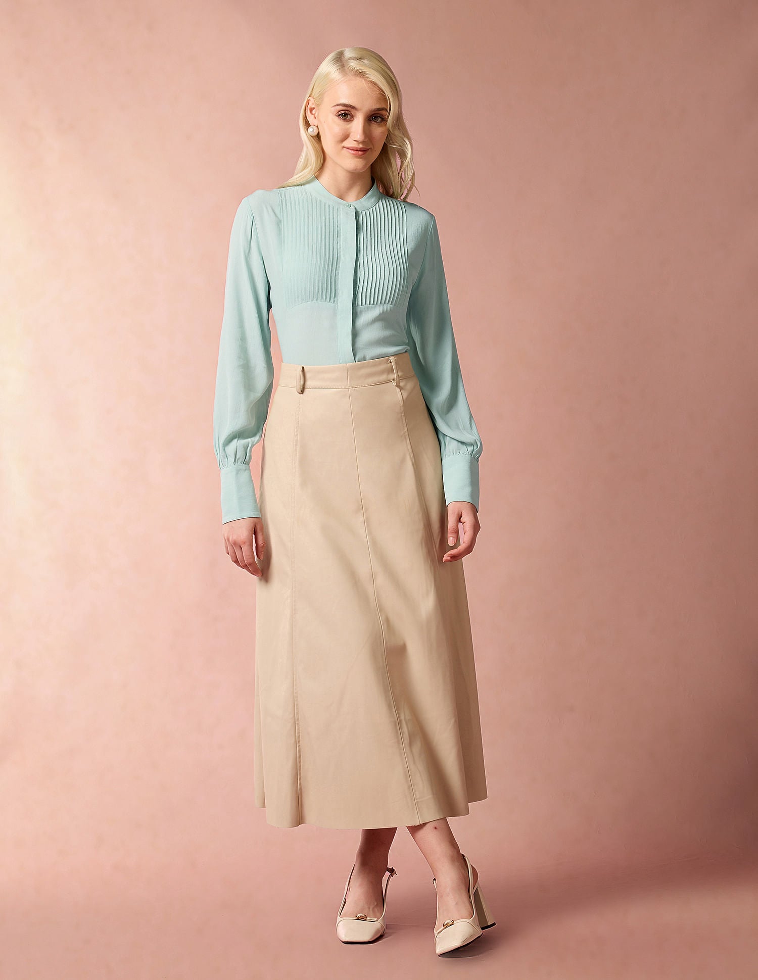 Mandarin Collar Pintucked Top Mint - U.S. POLO ASSN. | Large