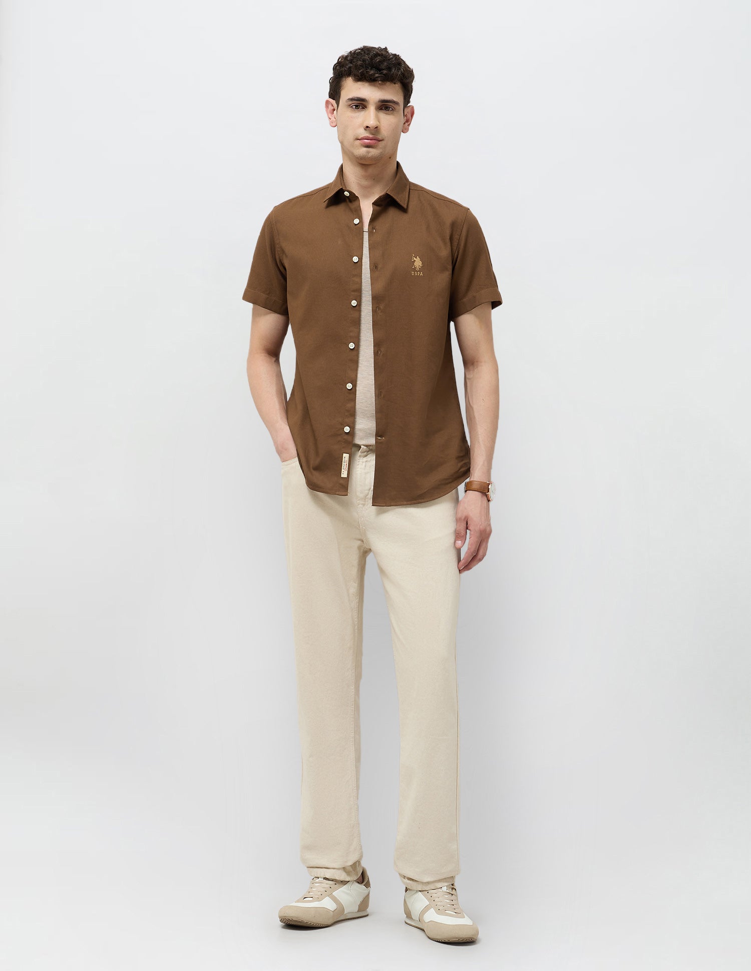 Dobby Textured Regular Fit Shirt Brown - U.S. Polo Assn. India | Large
