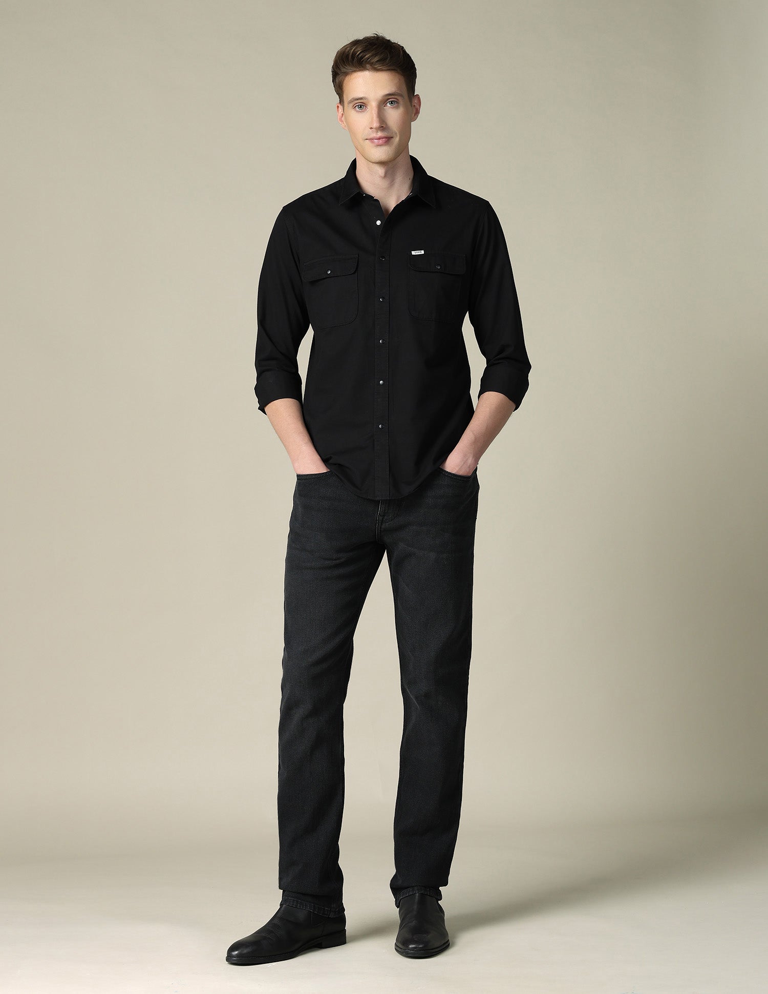 Solid Twill Shacket Black - U.S. POLO ASSN. | Large