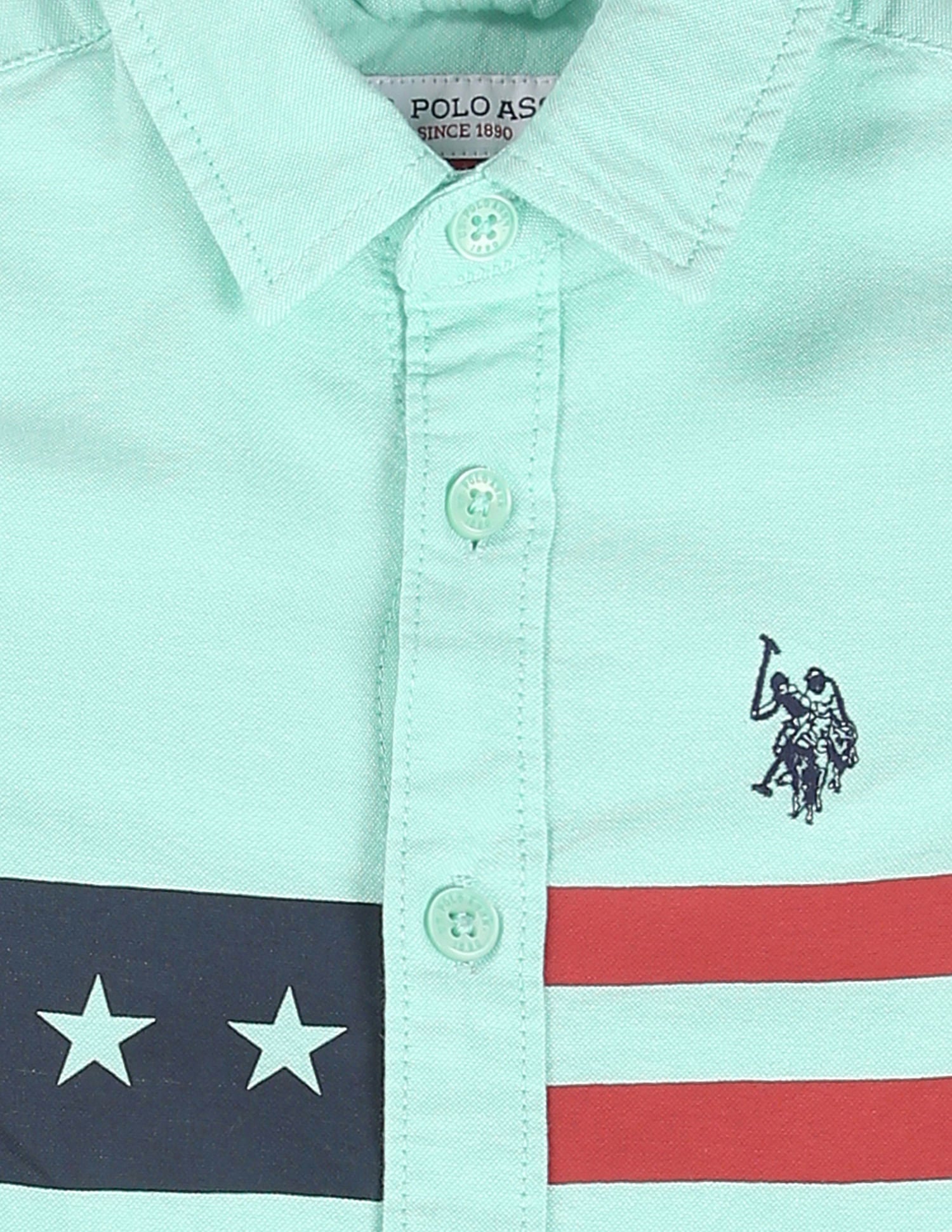 Boys Pure Cotton Brand Print Shirt Mint - U.S. Polo Assn. India | Large