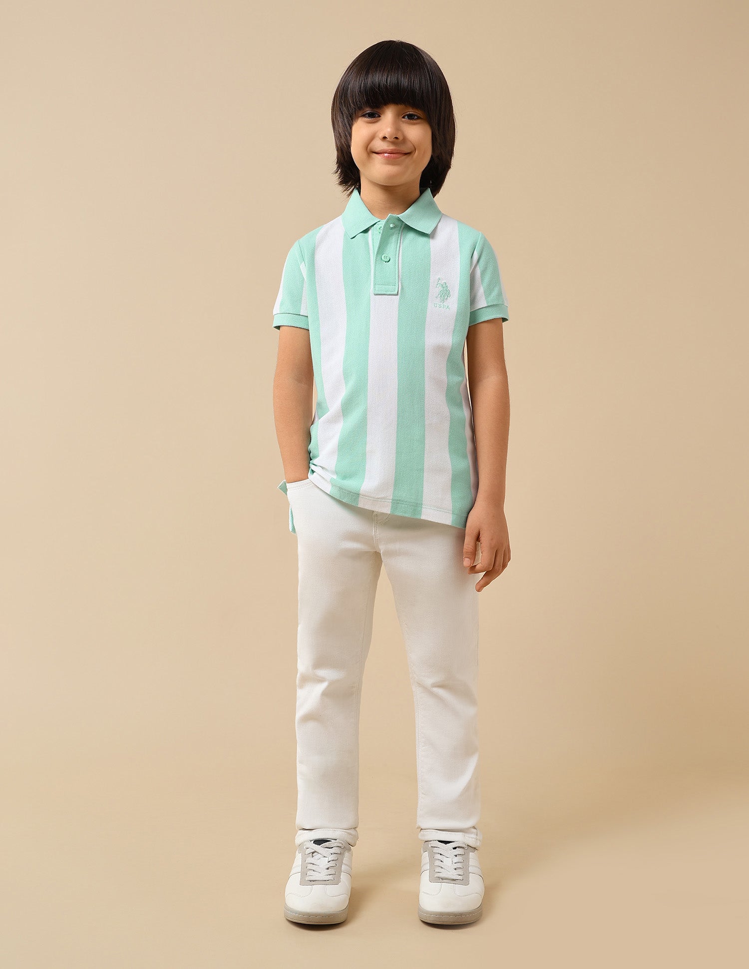 Boys Vertical Striped Regular Fit Polo Shirt Mint - U.S. POLO ASSN. | Large