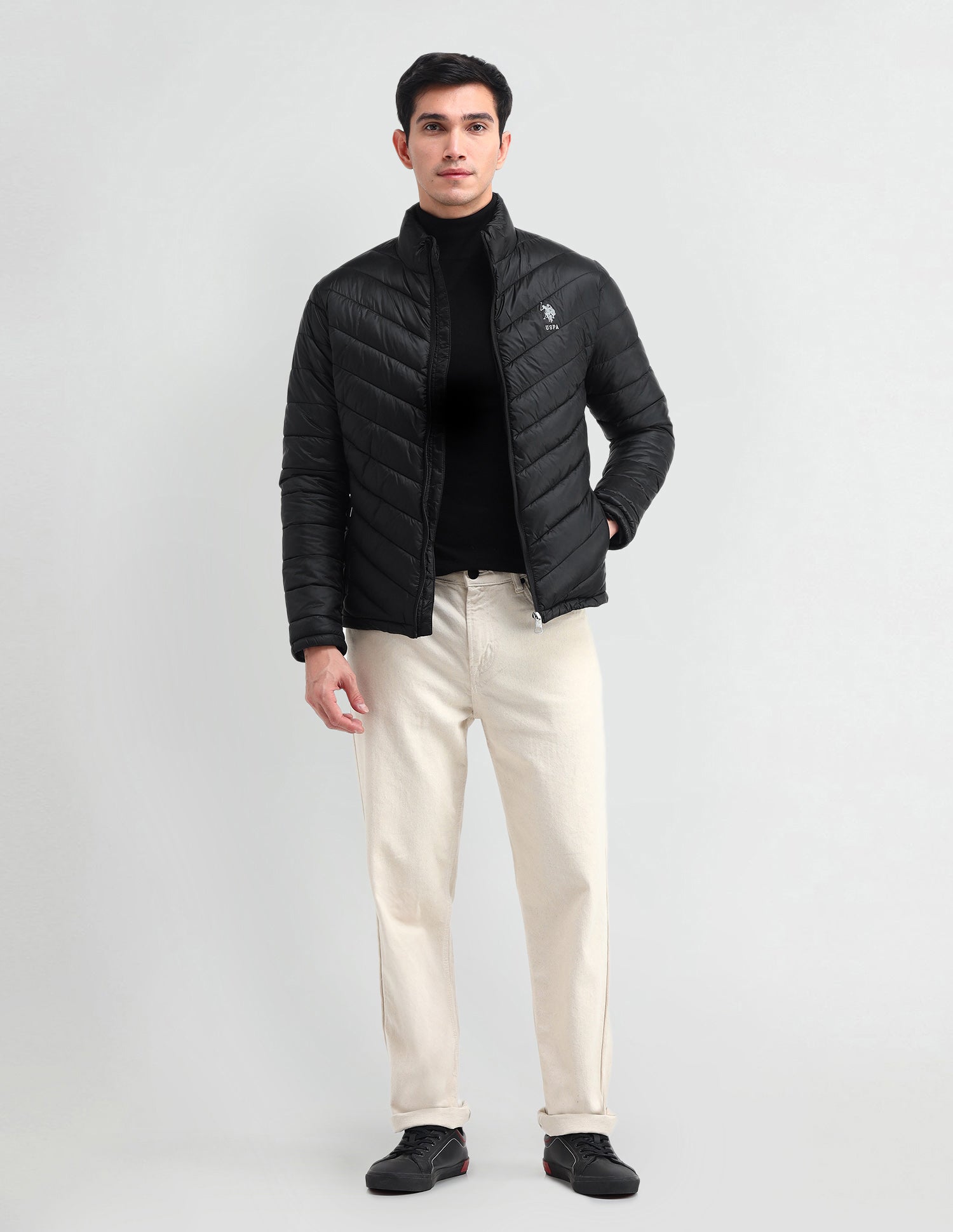 Solid Regular Fit Jacket Black - U.S. Polo Assn. India | Large